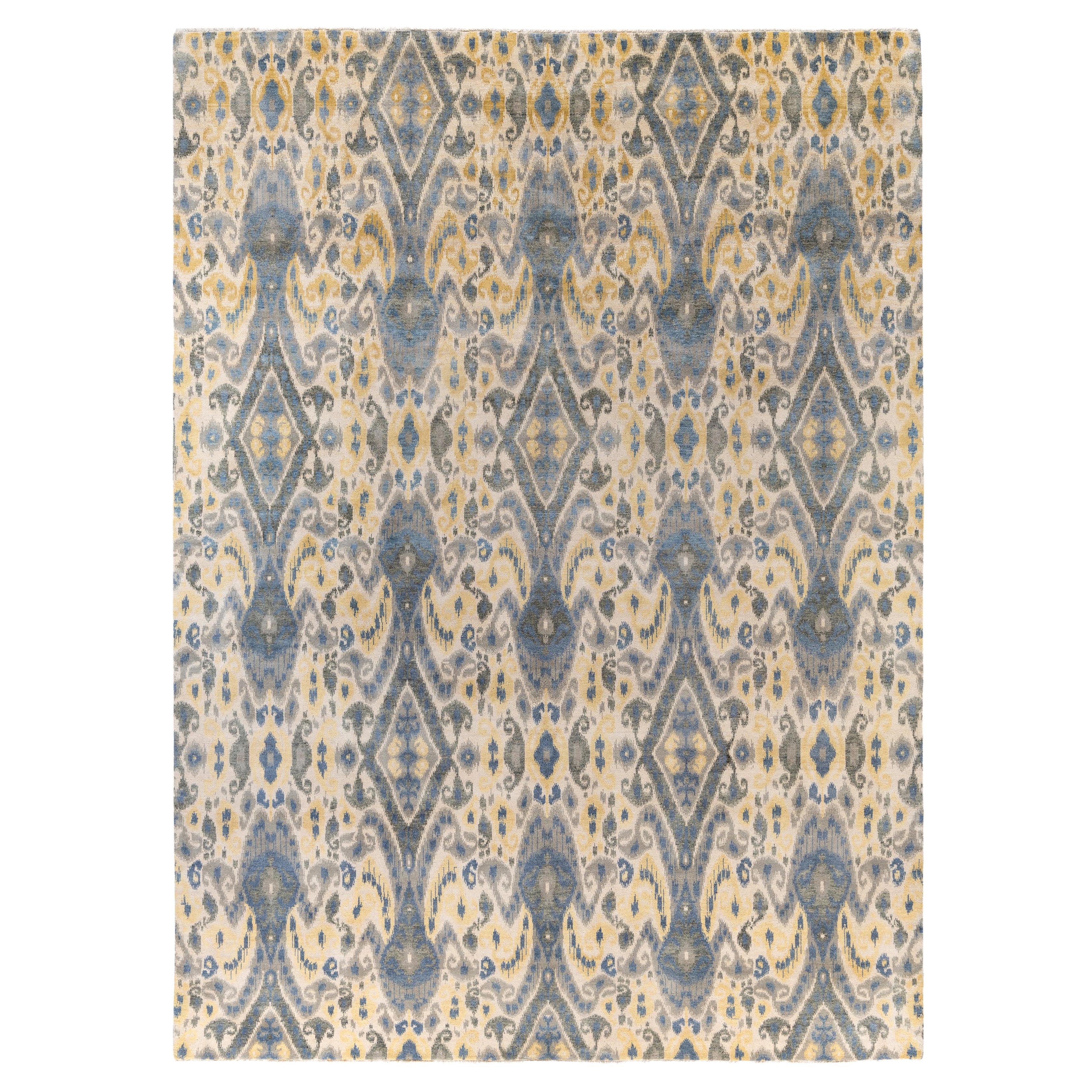 Traditional Geometric Wool Hand Knotted Ivory Area Rug 9' 1" x 12' 4"