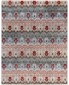 Traditioneller, geometrischer, handgeknüpfter, mehrfarbiger Teppich aus Wolle 7' 10" x 10' 1"
