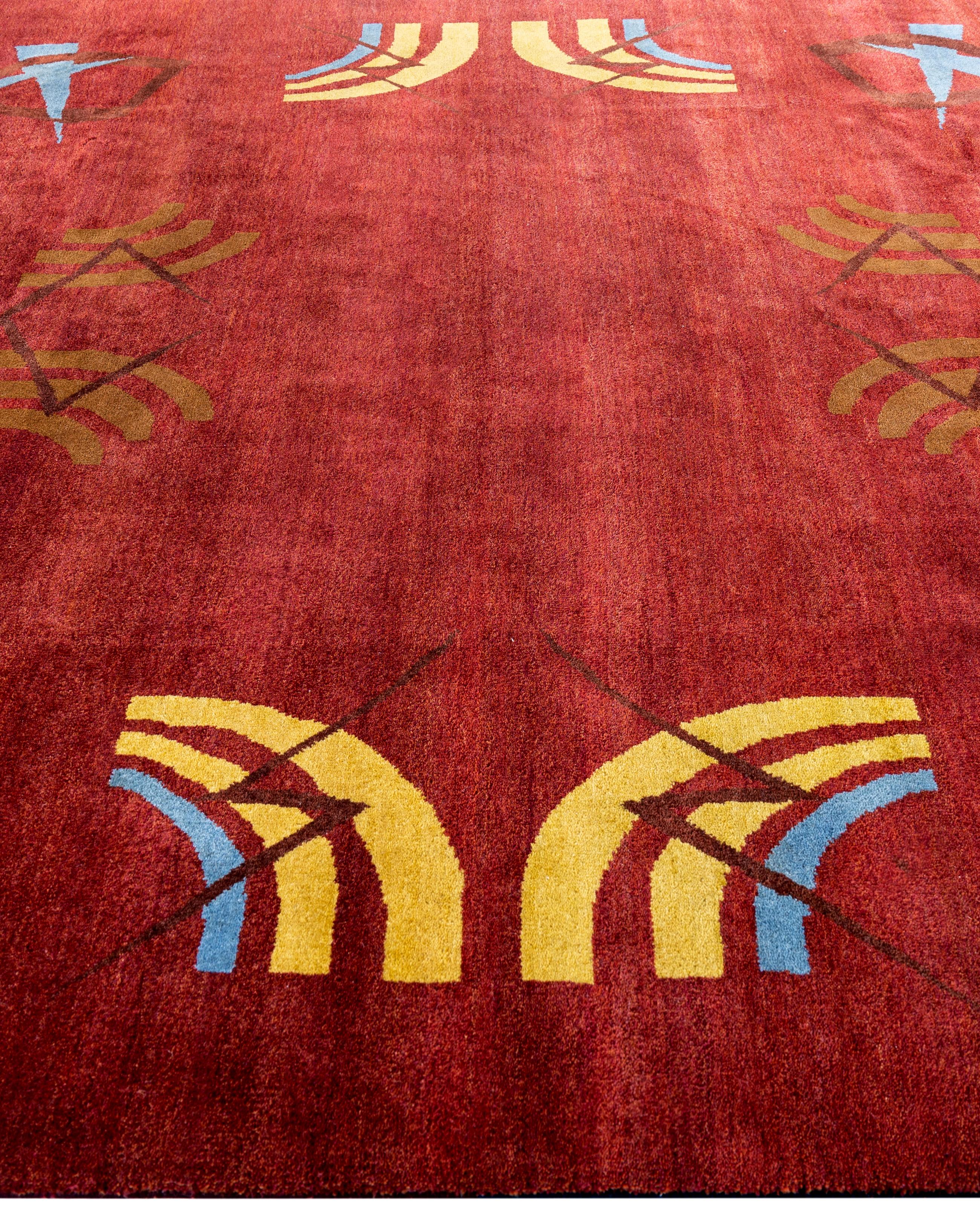 Annodato a mano Traditional Geometric Wool Hand Knoted Red Area Rugs 8' 1