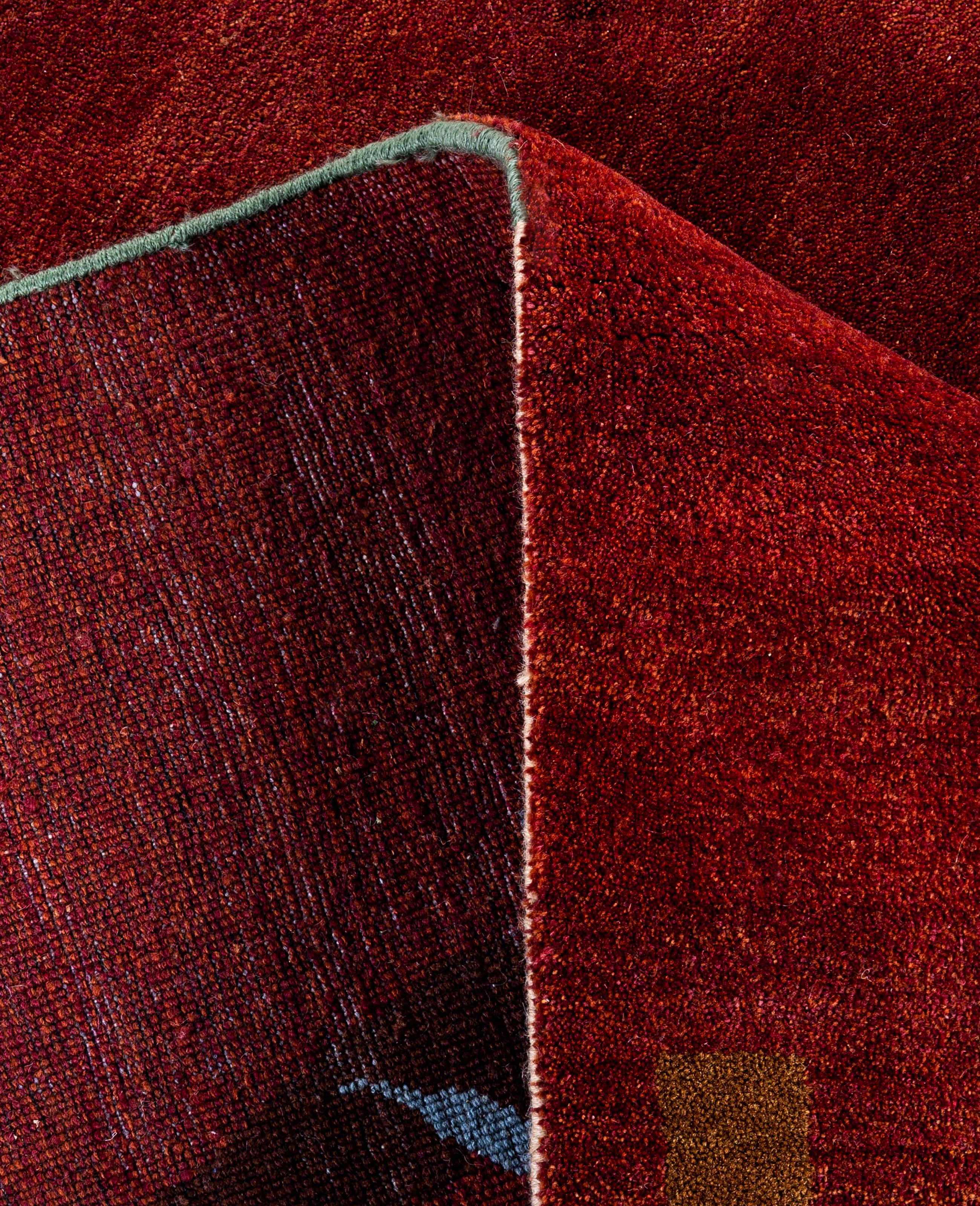 XXI secolo e contemporaneo Traditional Geometric Wool Hand Knoted Red Area Rugs 8' 1