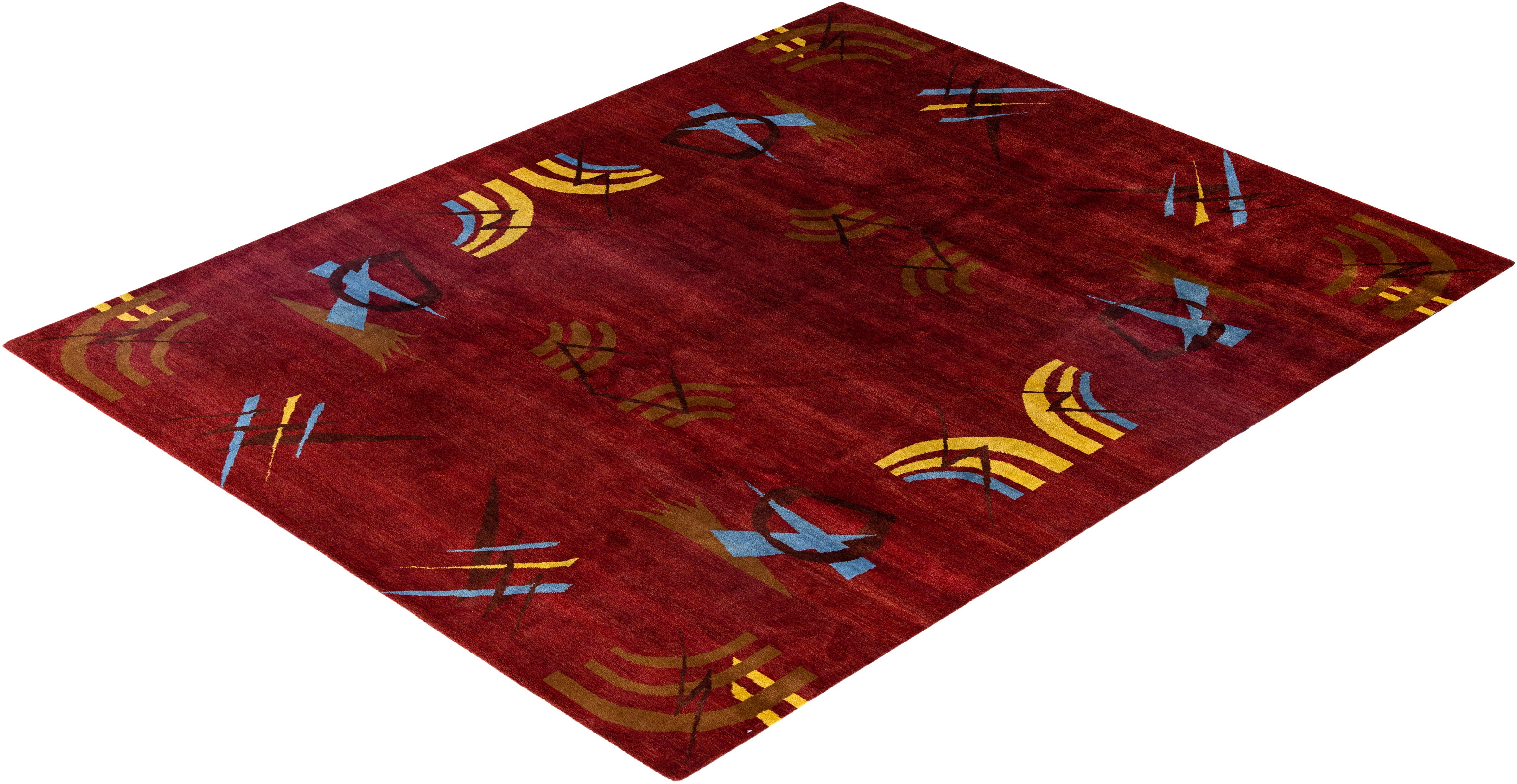 Traditional Geometric Wool Hand Knoted Red Area Rugs 8' 1