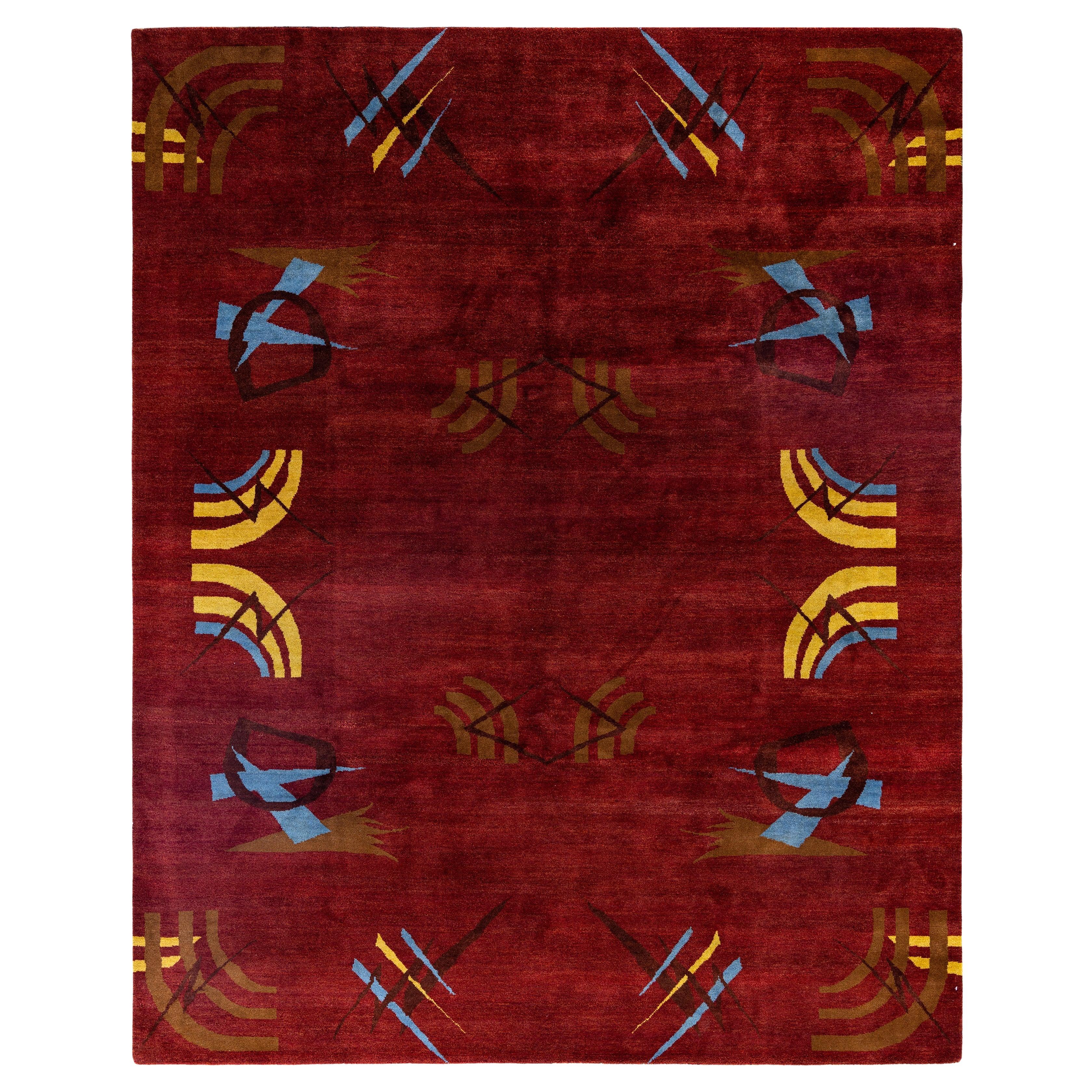 Traditional Geometric Wool Hand Knotted Red Area Rug 8' 1" x 10' 1"