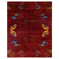 Alfombra Geométrica Tradicional de Lana Anudada a Mano Roja 8' 1" x 10' 1