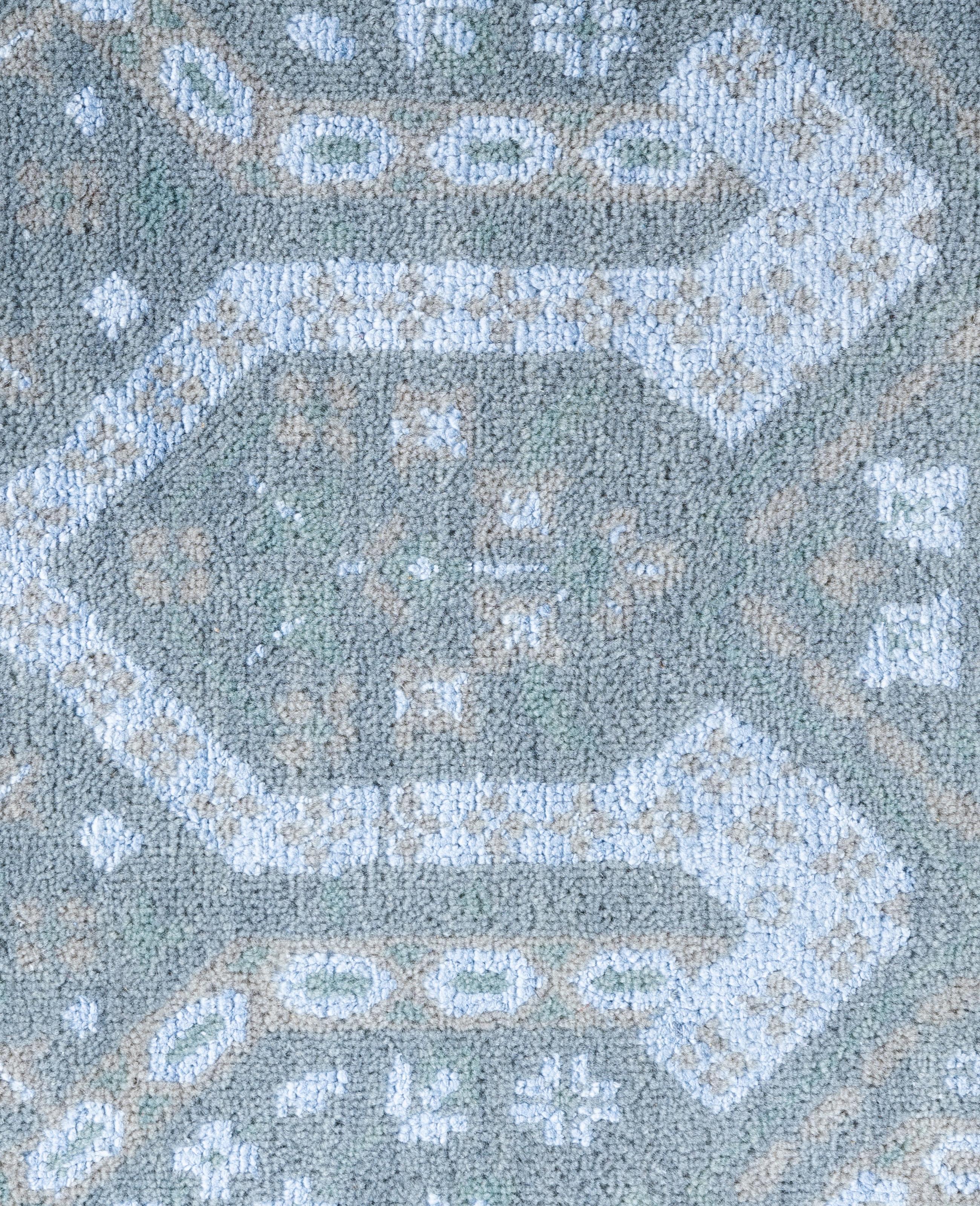 Indiano Tappeto Geometrico Tradizionale in Lana e Seta Annodato a Mano Beige 9' 0