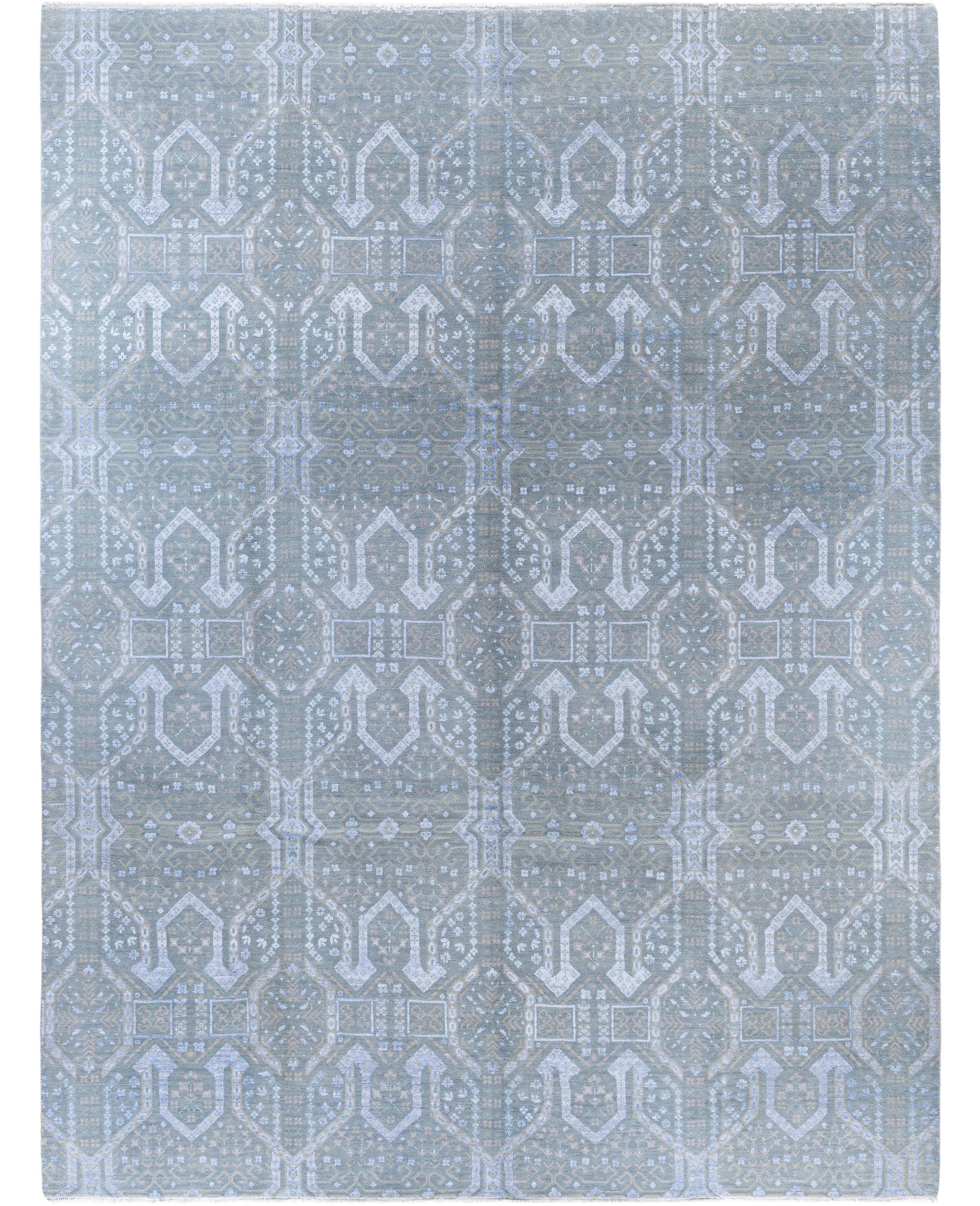 Traditioneller geometrischer handgeknüpfter Teppich aus Wolle und Seide in Beige 9' 0" x 11' 10"