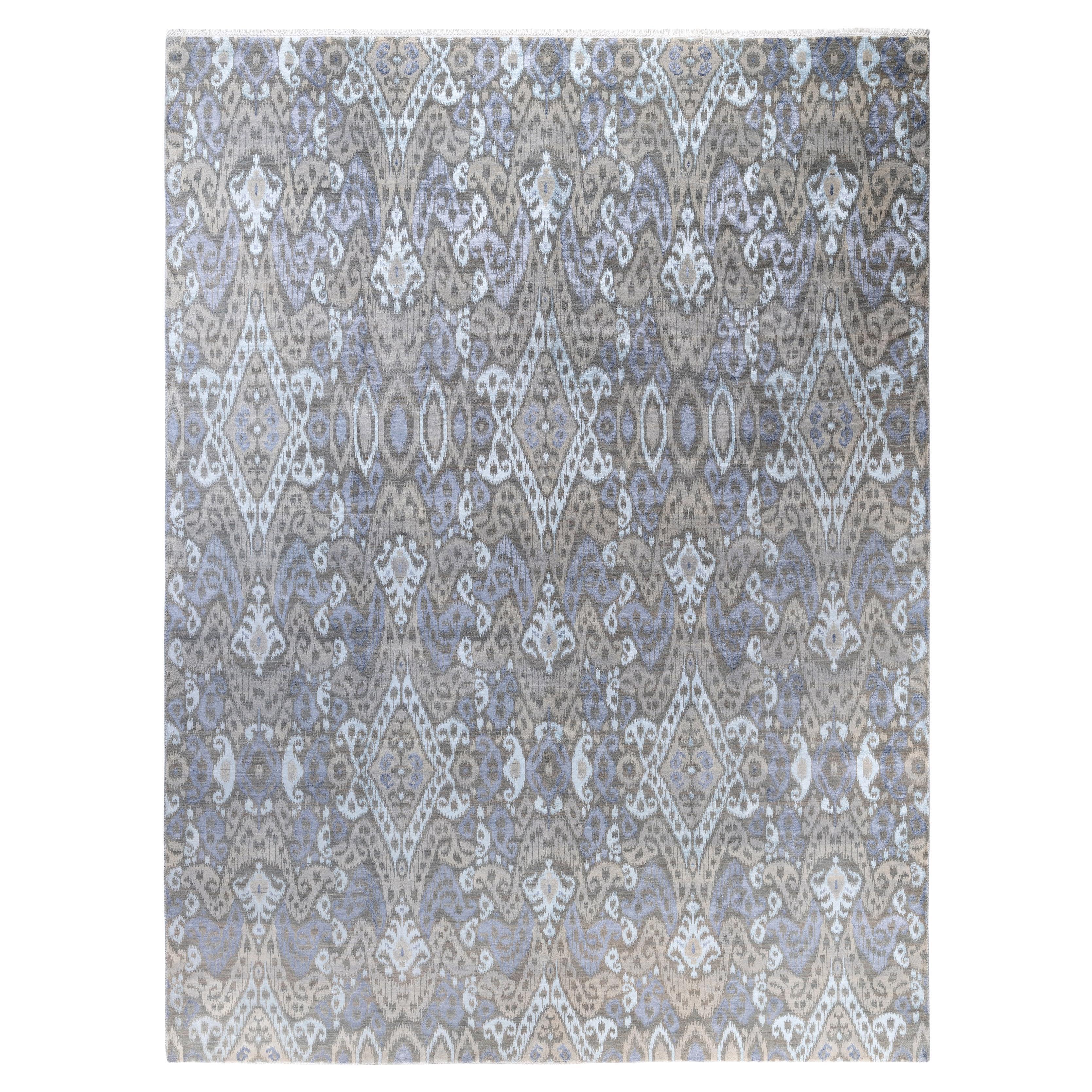 Tappeto Geometrico Tradizionale in Lana e Seta Annodato a Mano Grigio 8' 10" x 12' 1"