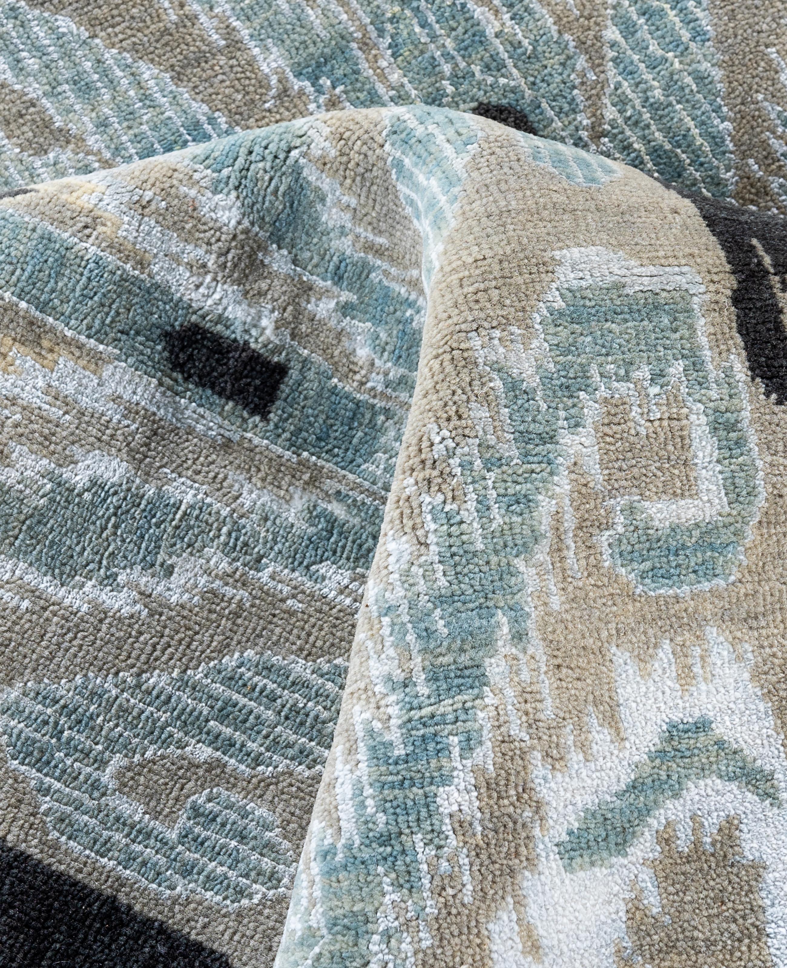 Laine Tapis traditionnel géométrique gris noué à la main en laine et soie de 8' 2