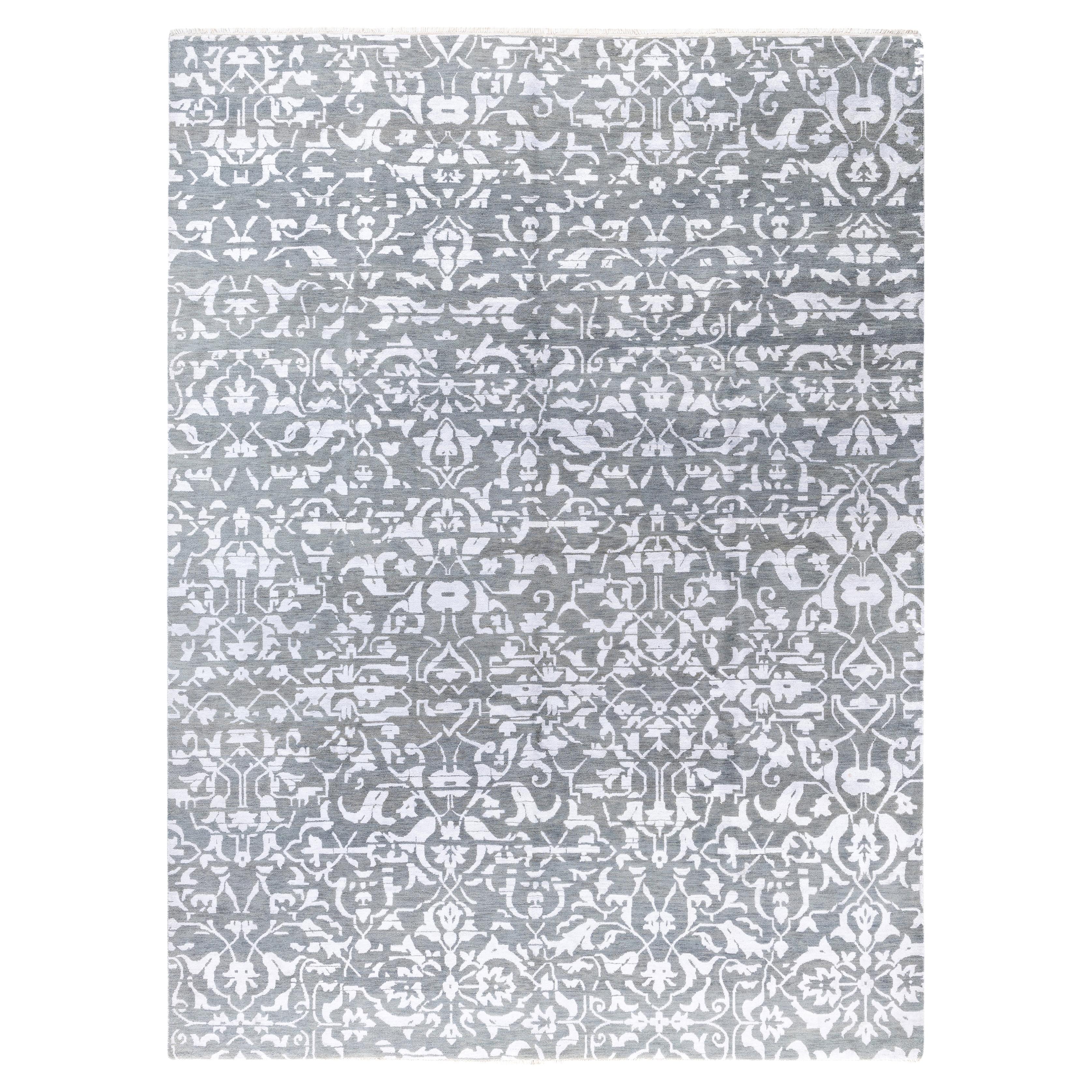 Traditional Geometric Wool, Silk Hand Knotted Gray Area Rugs 9' 0" x 12' 2"