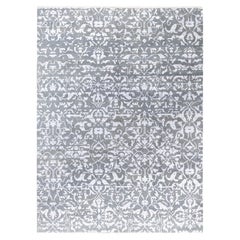 Traditioneller geometrischer handgeknüpfter grauer Teppich aus Wolle und Seide 9' 0" x 12' 2"