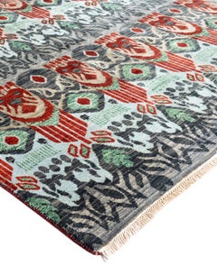 Traditional Geometric Wool, Silk Hand Knotted Red Area Rug 8' 0" x 9' 10"