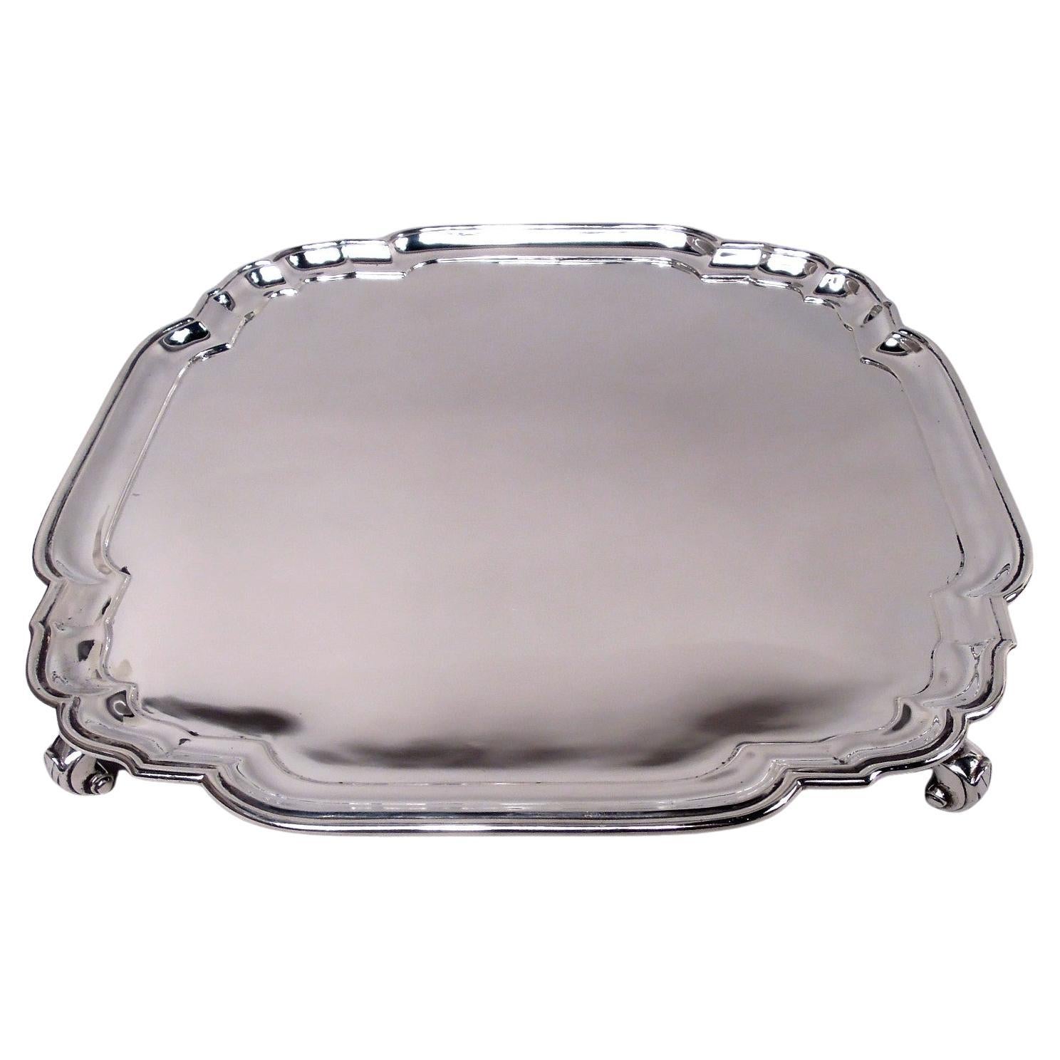 Traditional Georgian Sterling Silver Square Cartouche Salver Tray