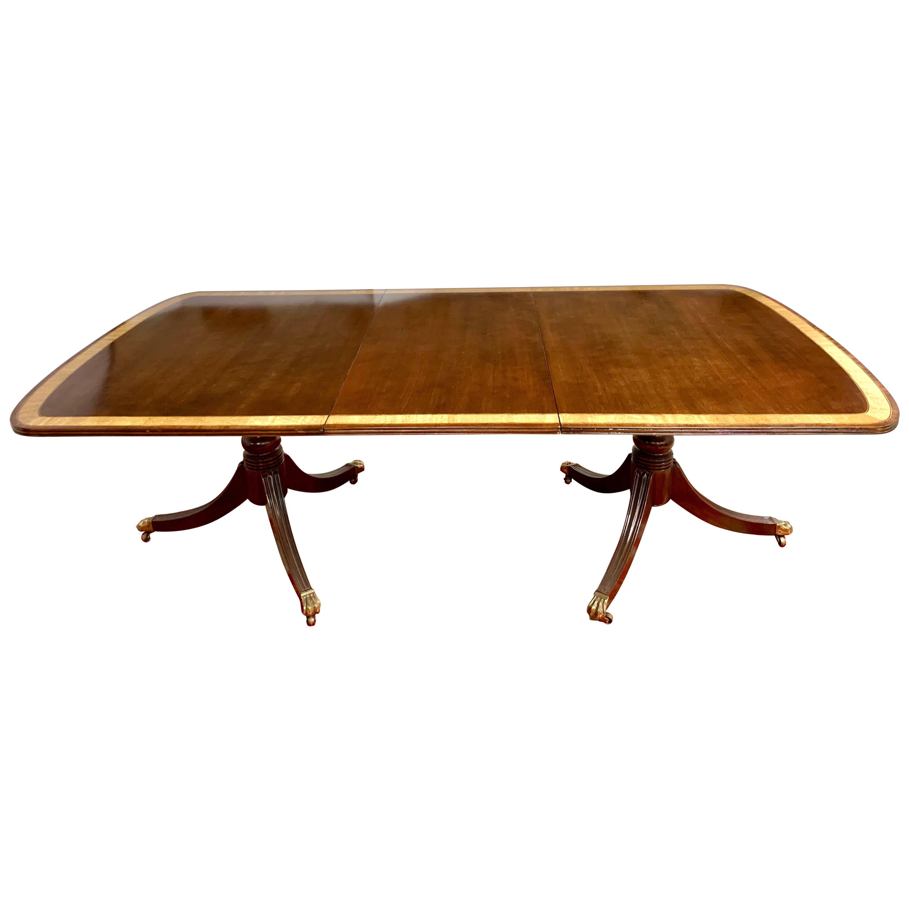 Traditional Style Mahogany Inlay Double Pedestal Dining Table at 1stDibs