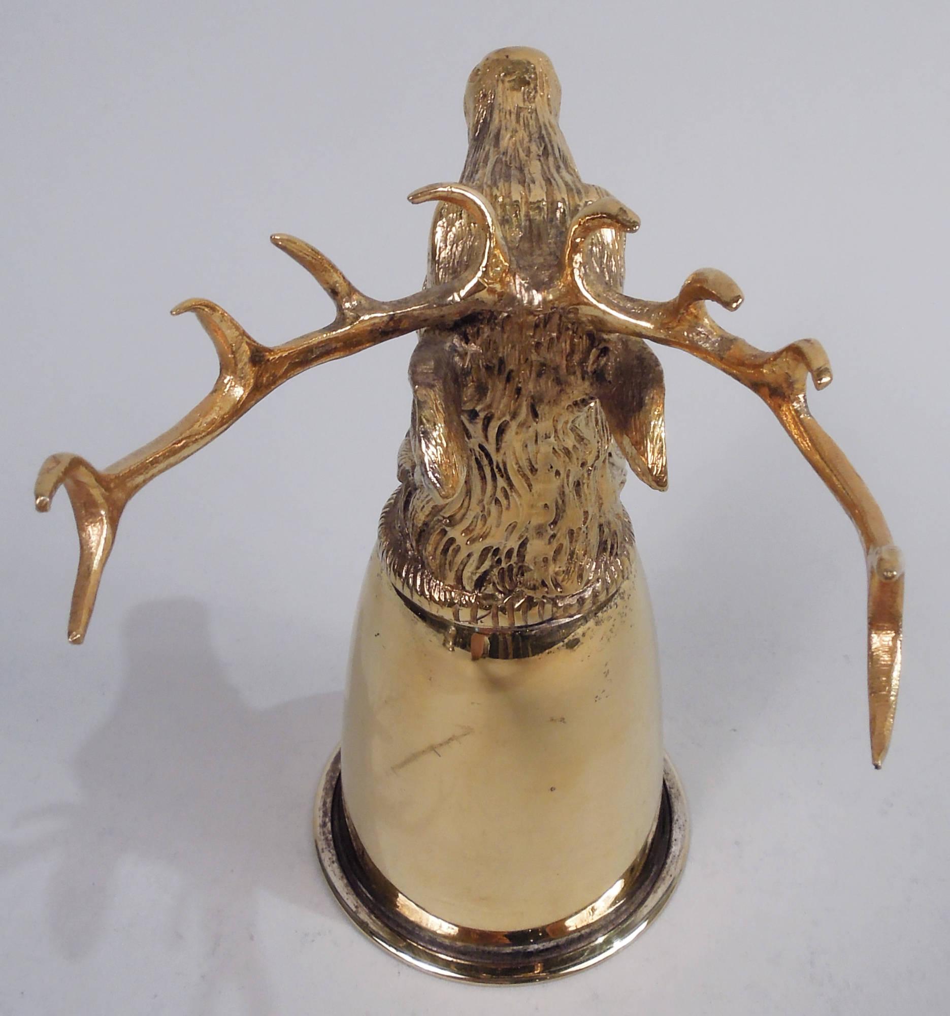Traditional German Silver Gilt Stag Head Stirrup Cup In Good Condition For Sale In New York, NY
