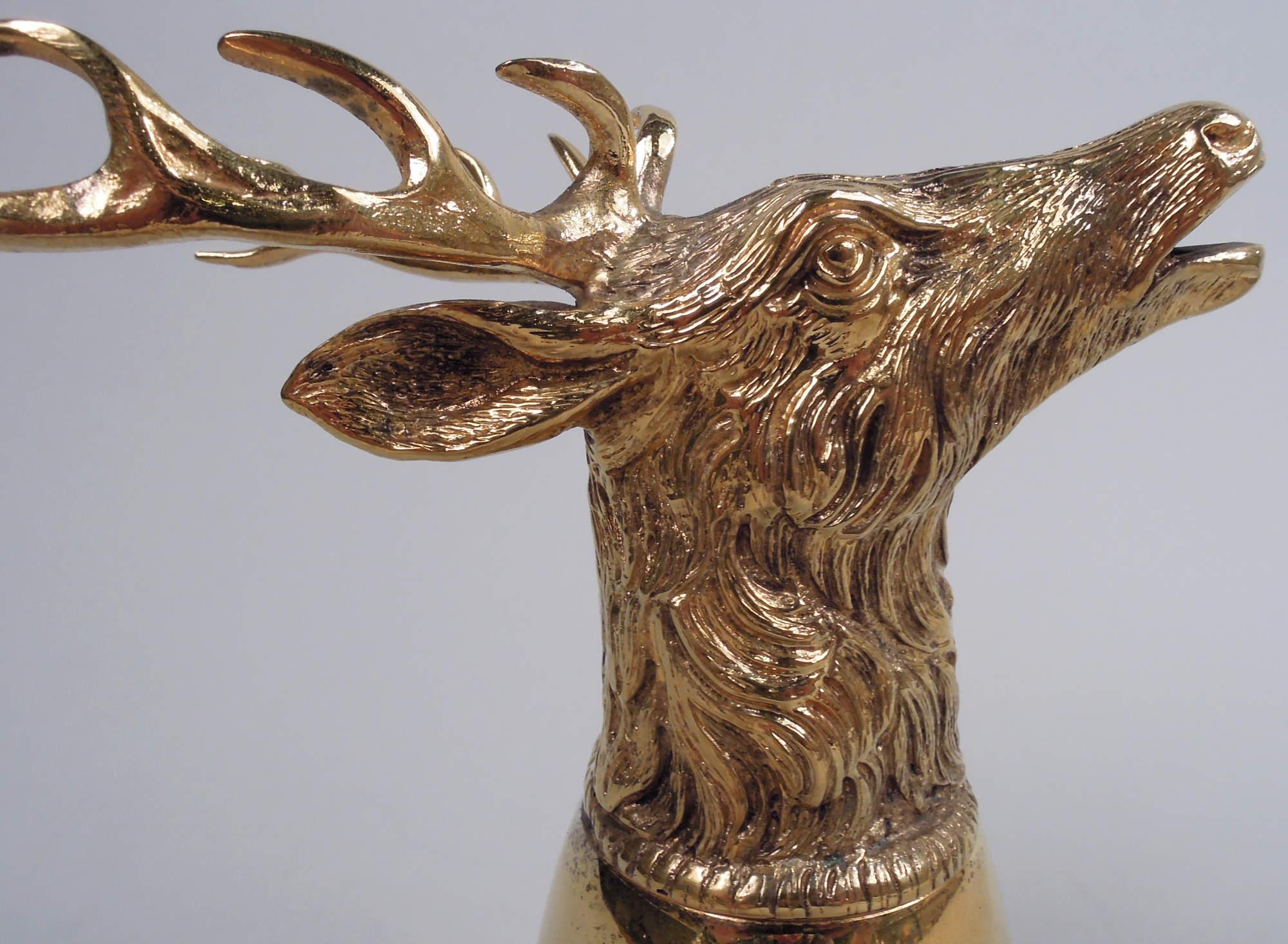 20th Century Traditional German Silver Gilt Stag Head Stirrup Cup For Sale