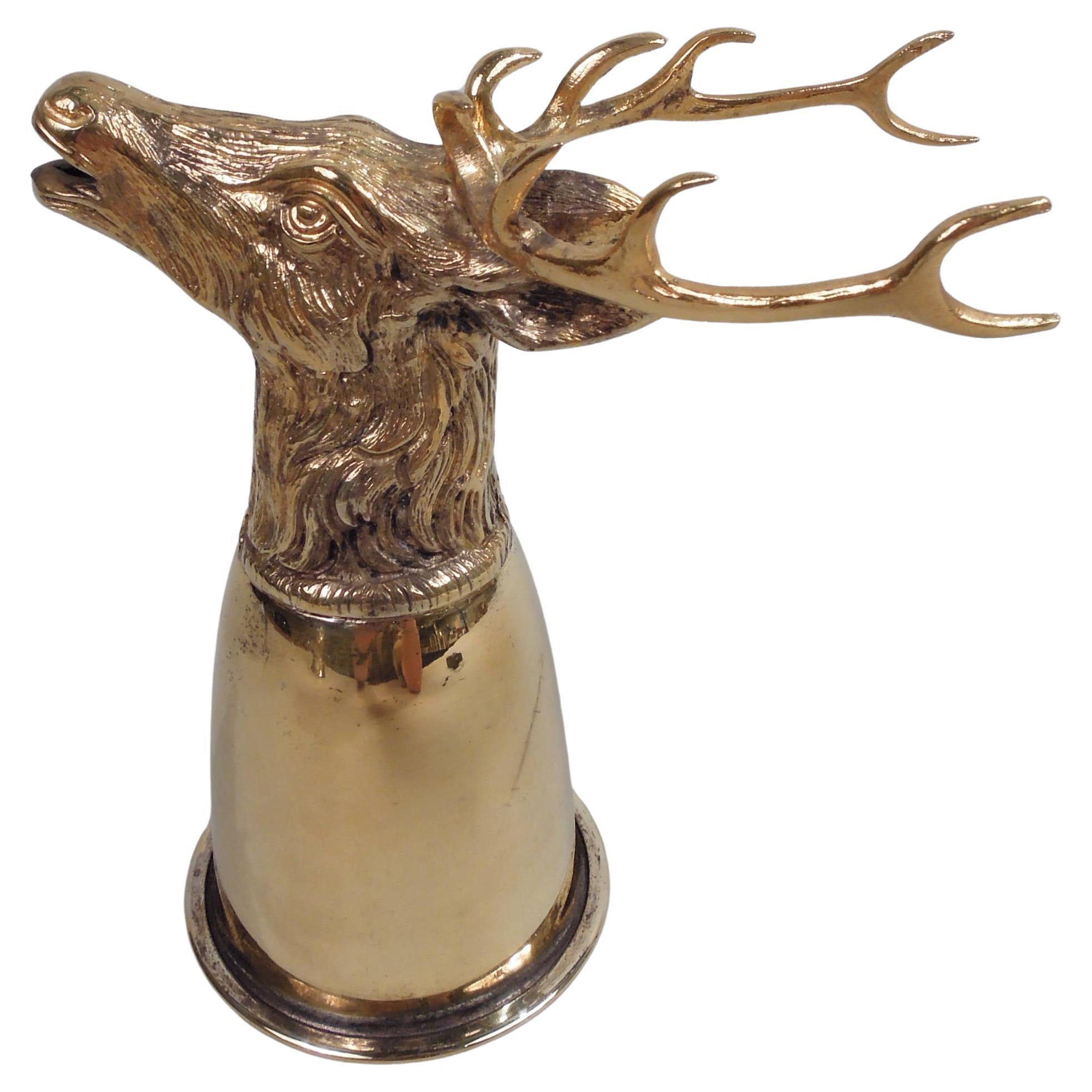 Traditional German Silver Gilt Stag Head Stirrup Cup For Sale