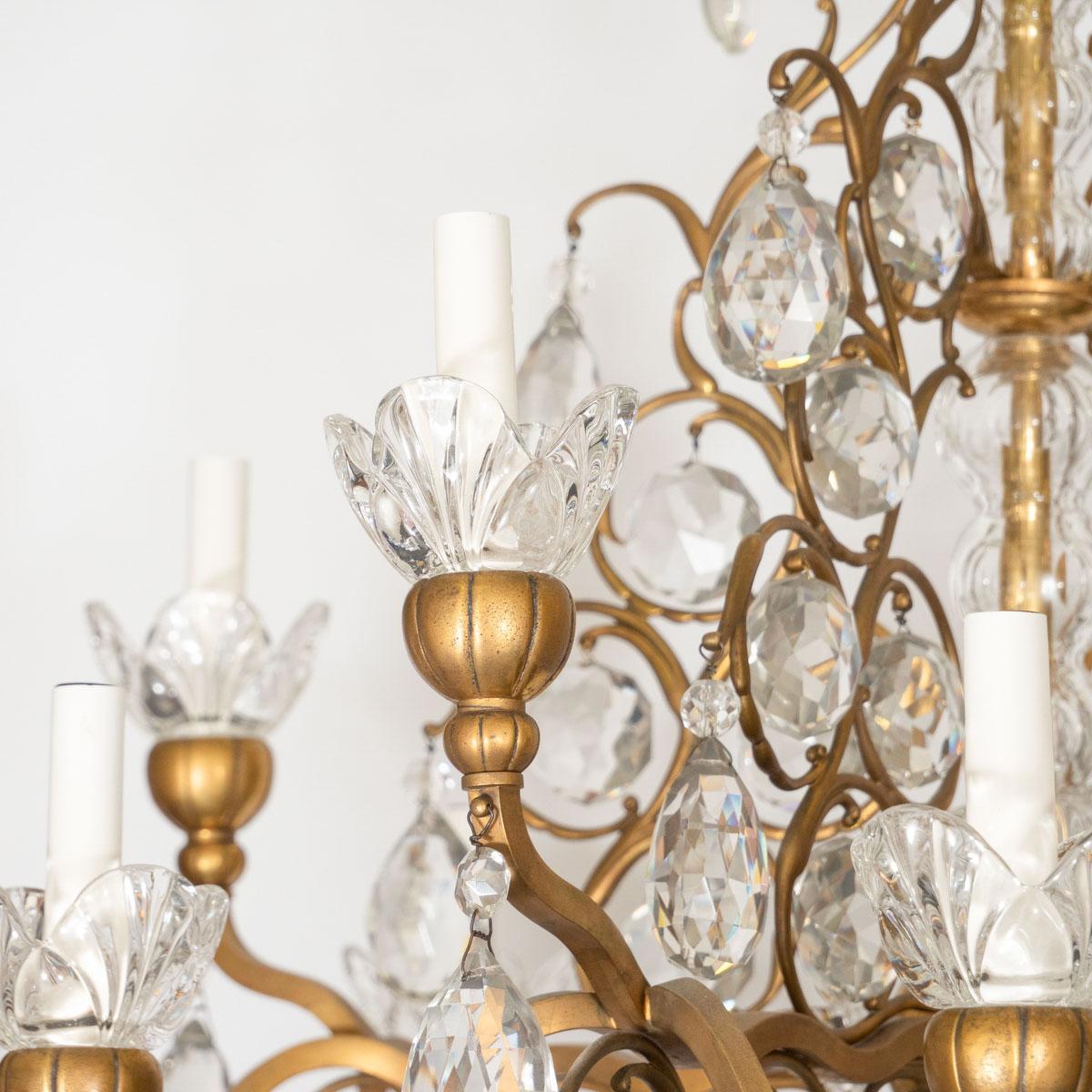 American Traditional Gilt Metal Crystal Drop Chandelier For Sale