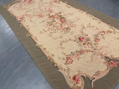Traditional Green Baige Rug Carpet Aubusson Style Area Rug Wool Handwoven Runner