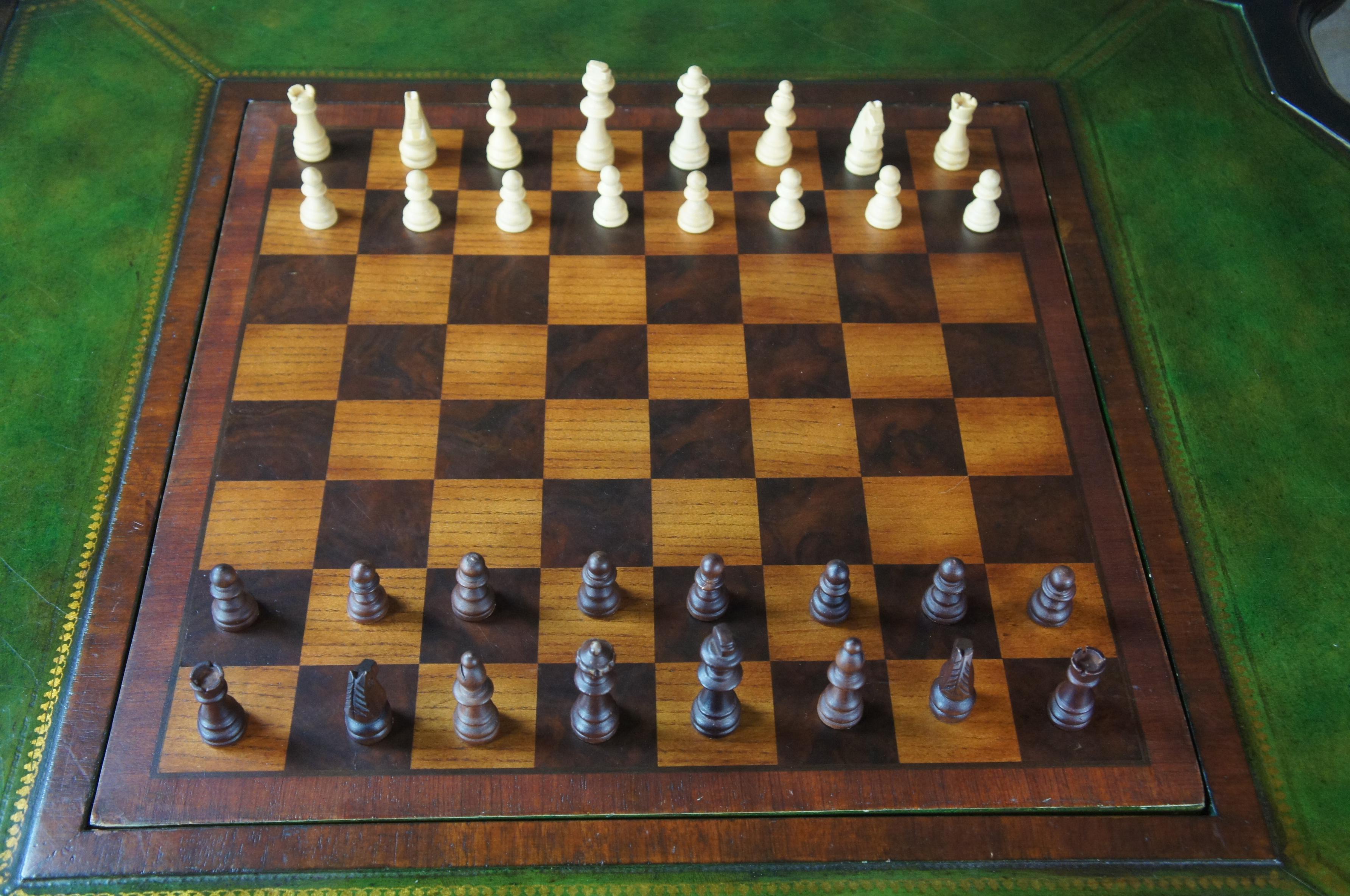 Traditional Green Tooled Leather Top Game Table Cards Chess Poker 3