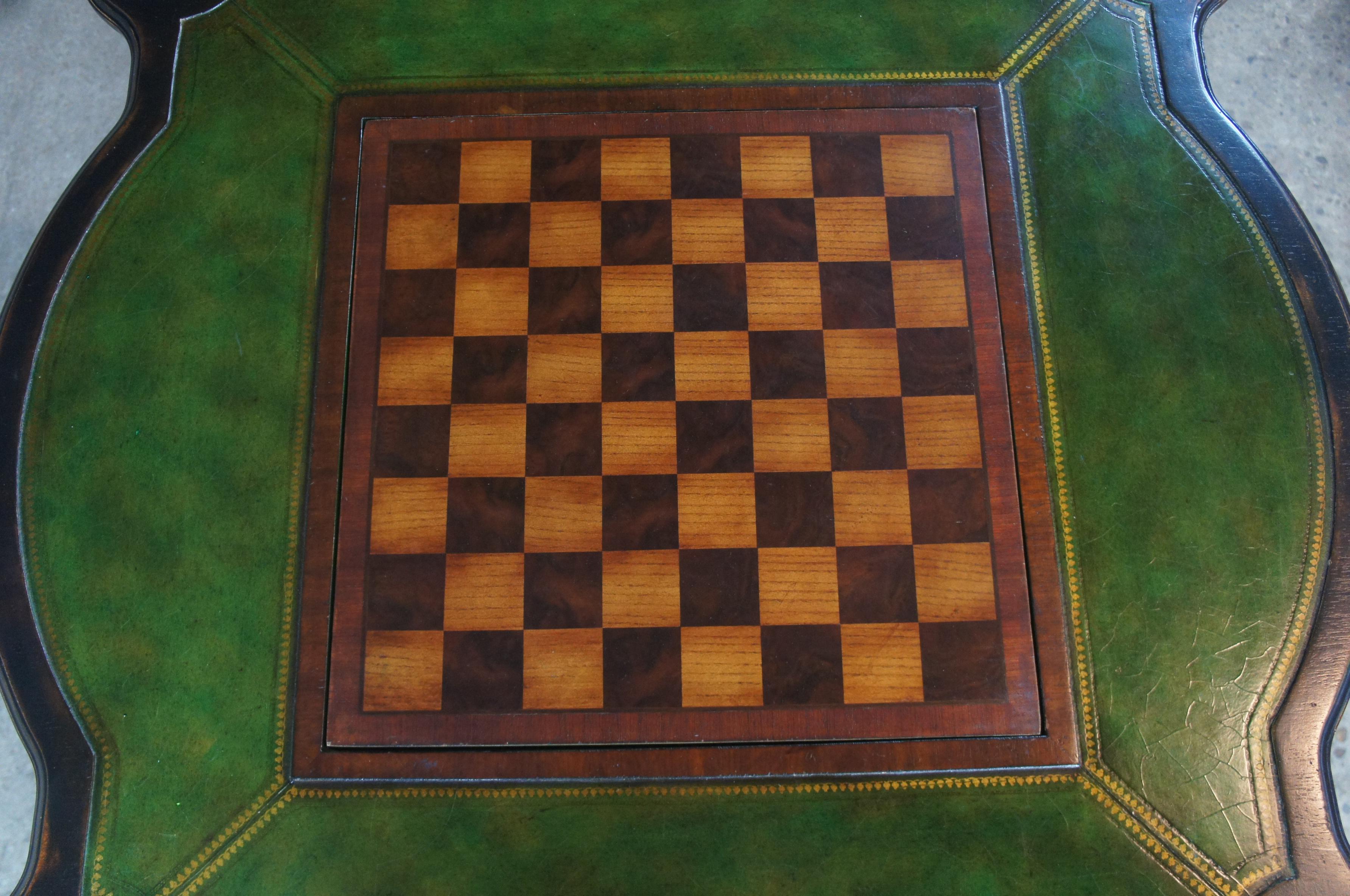 20th Century Traditional Green Tooled Leather Top Game Table Cards Chess Poker
