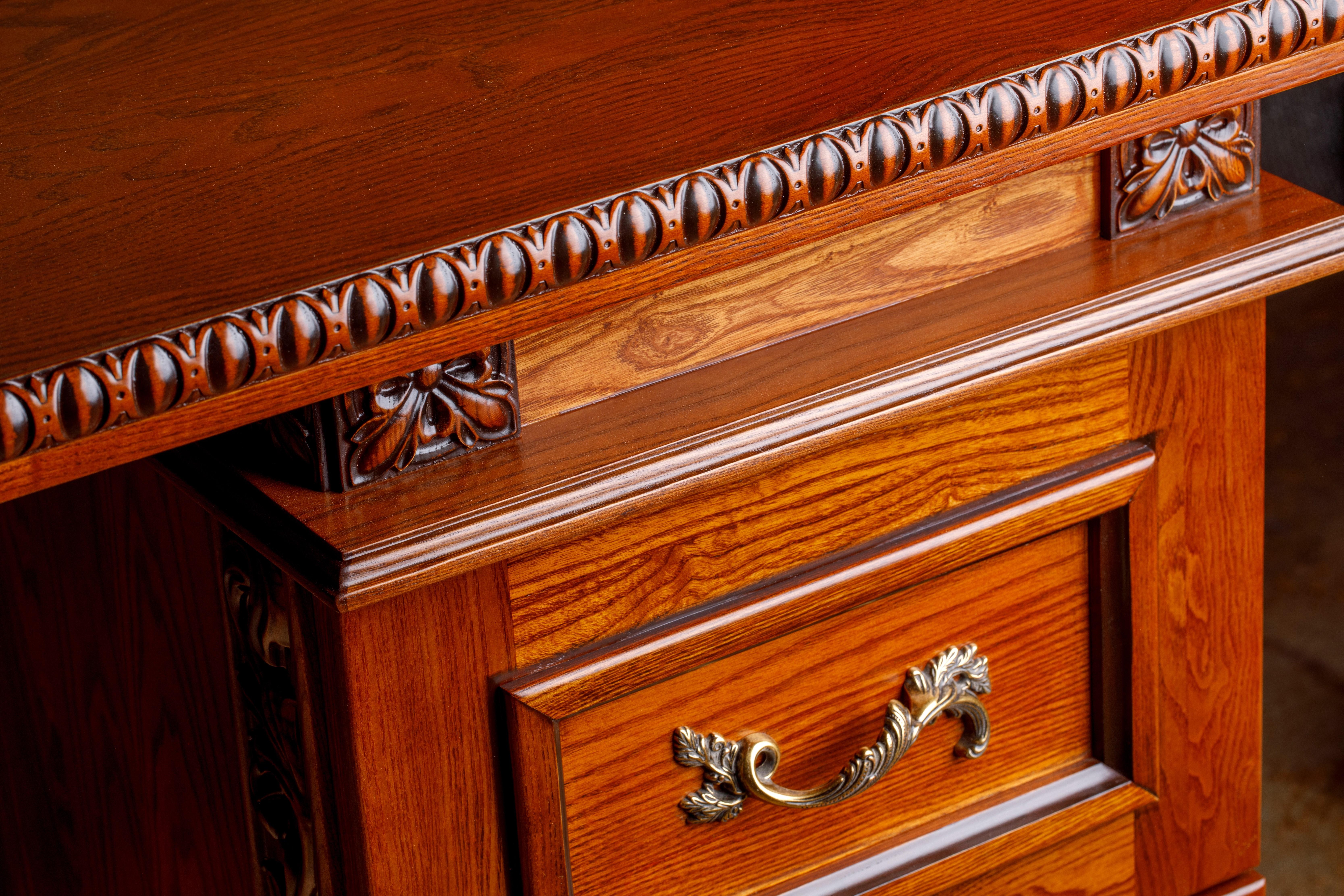 Traditional Hand Carved Solid Wood Executive Desk 4