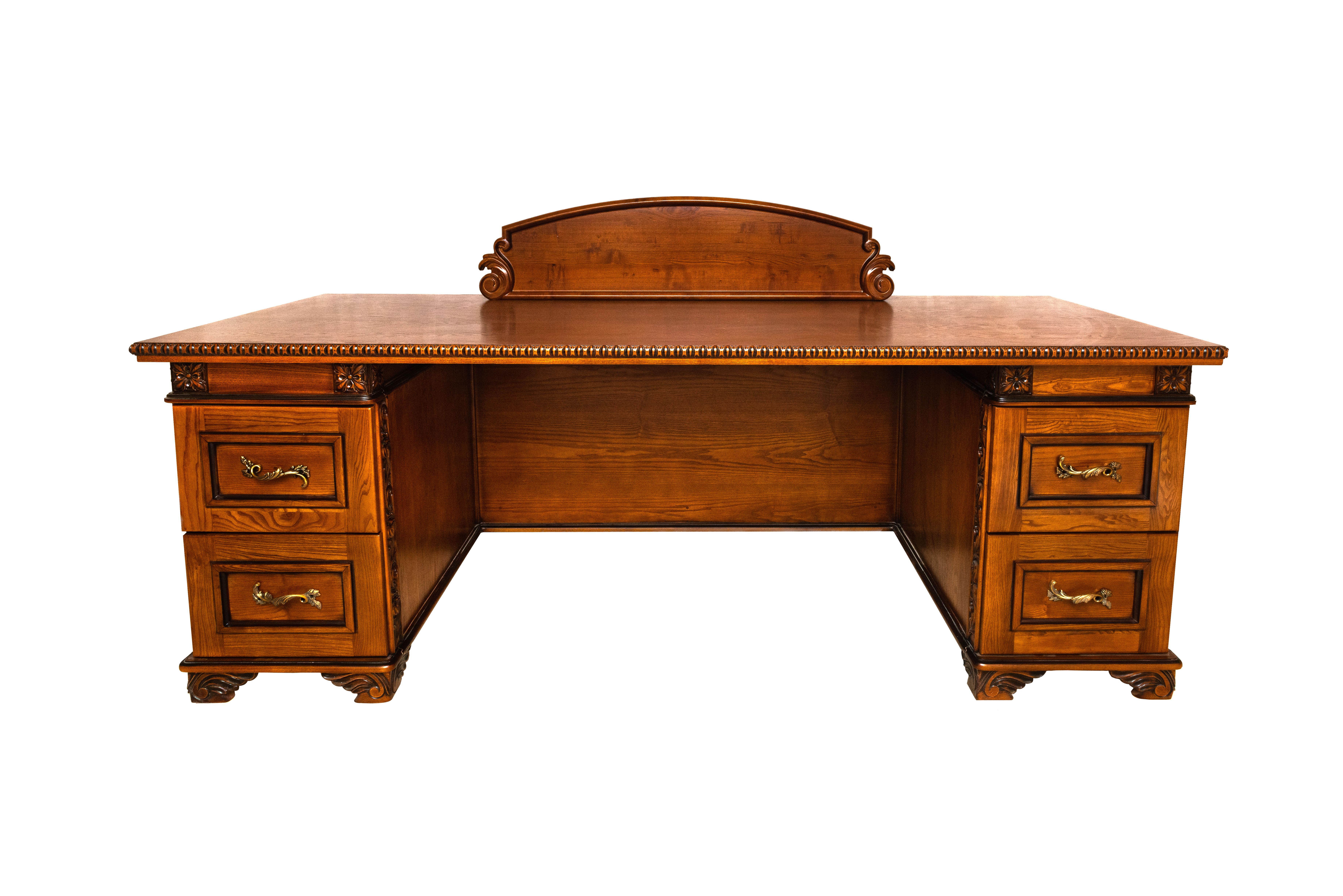 Hand-carved executive desk. New – Brand-new, unused item, not previously owned. Shows absolutely no signs of wear.

Dimensions

H 31.89 in. x W 87.40 in. x D 37 in.
H. 81 cm x W 222 cm x D 94 cm

DATE OF MANUFACTURE 2019

The finest natural