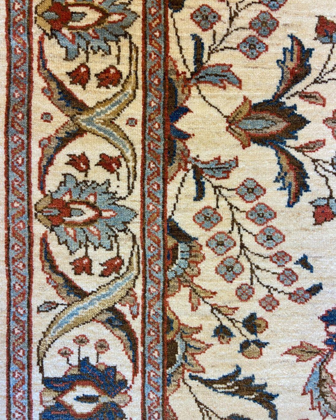 Traditional Persian Hand-Knotted Cream, Blue, and Red Wool Carpet, 5' x 7' For Sale 2