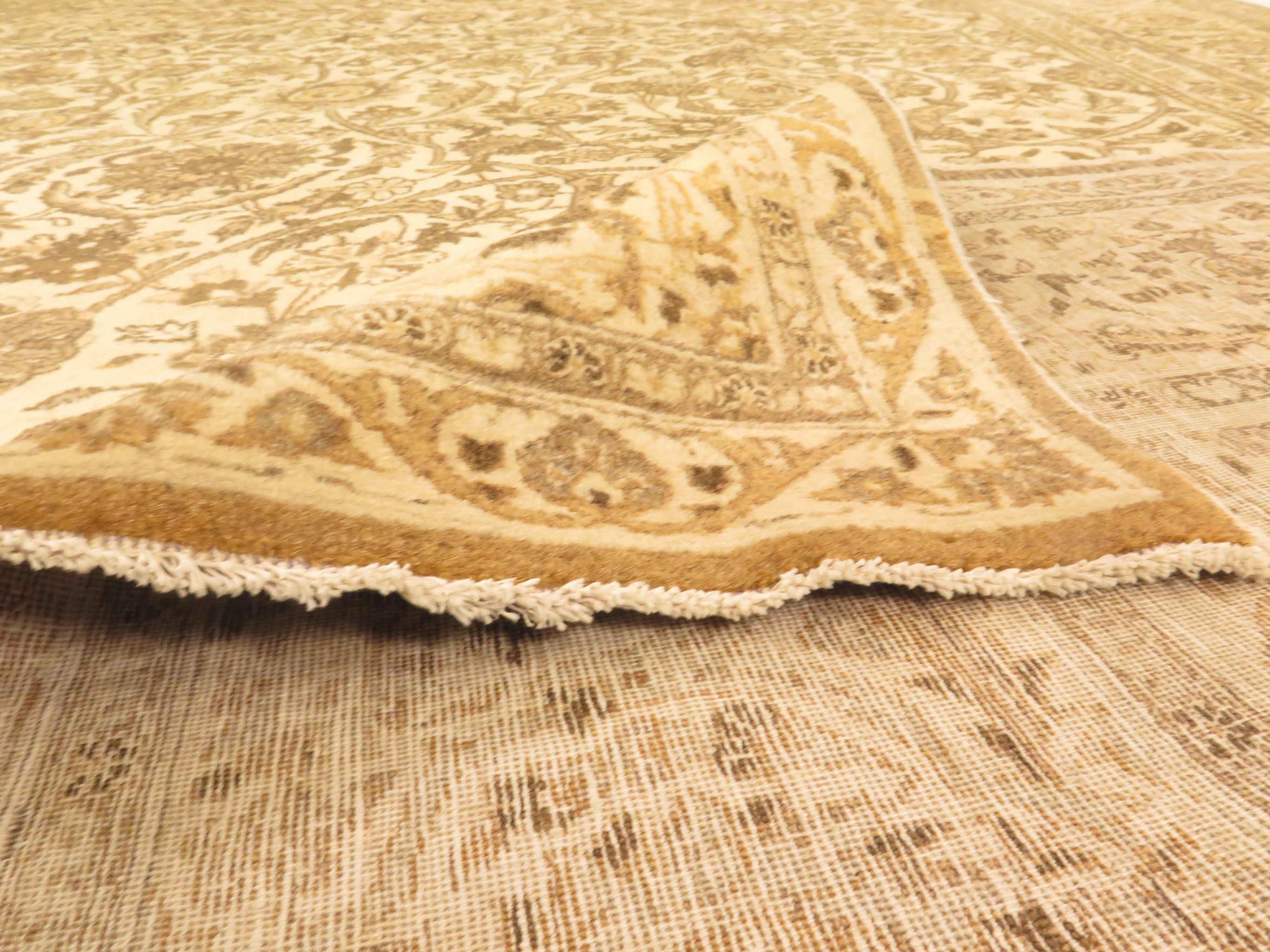 Persian Tabriz Area Rugs Circa 1910 - Wool Brown Ivory Yellow Design - 10455 In Excellent Condition For Sale In Dallas, TX