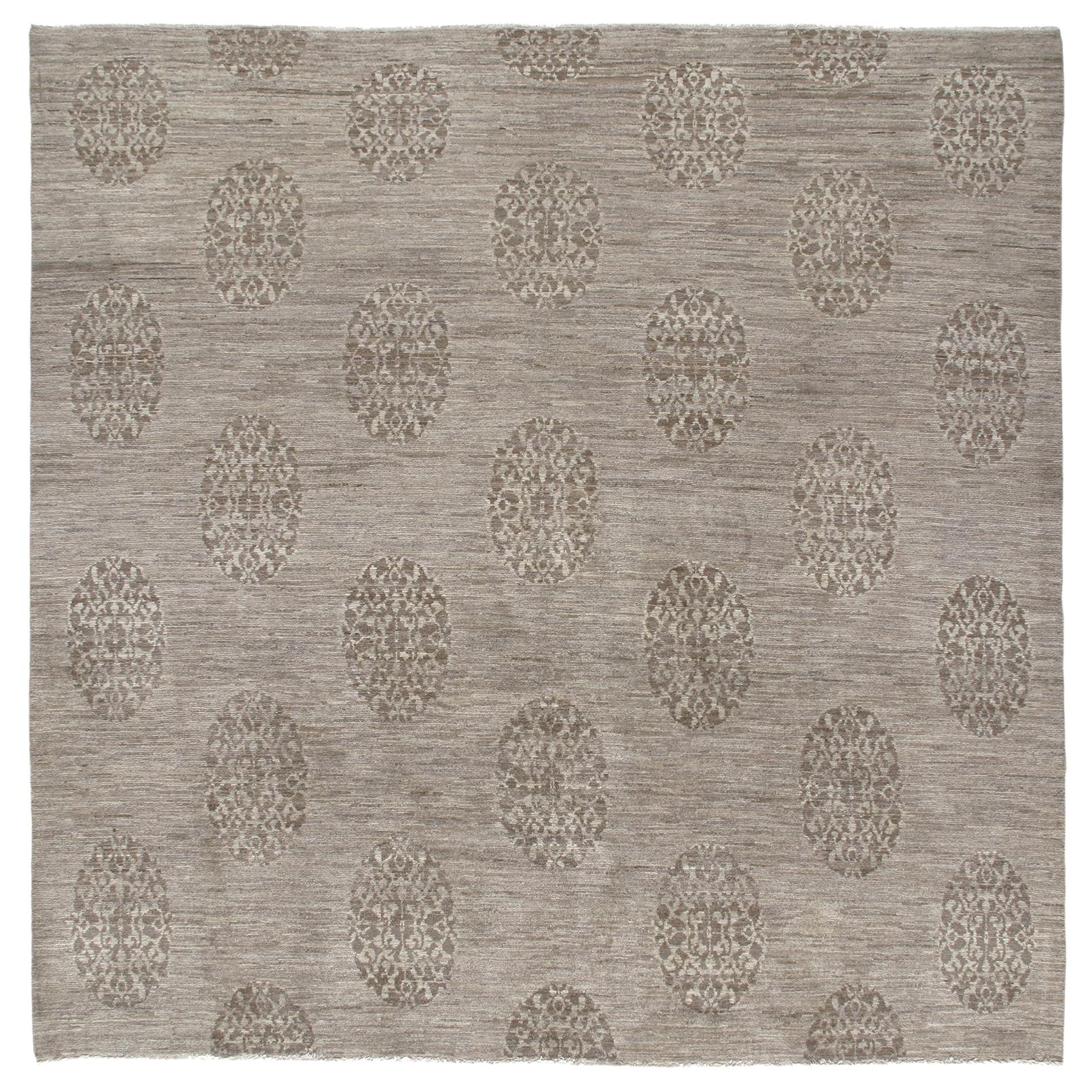 Traditional Handknotted Rug with 19th Century Tibetan Motif in Natural Color