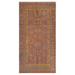 Antique Traditional Hand-Knotted Wool Samarkand Khotan Rug with Auspicious Symbols