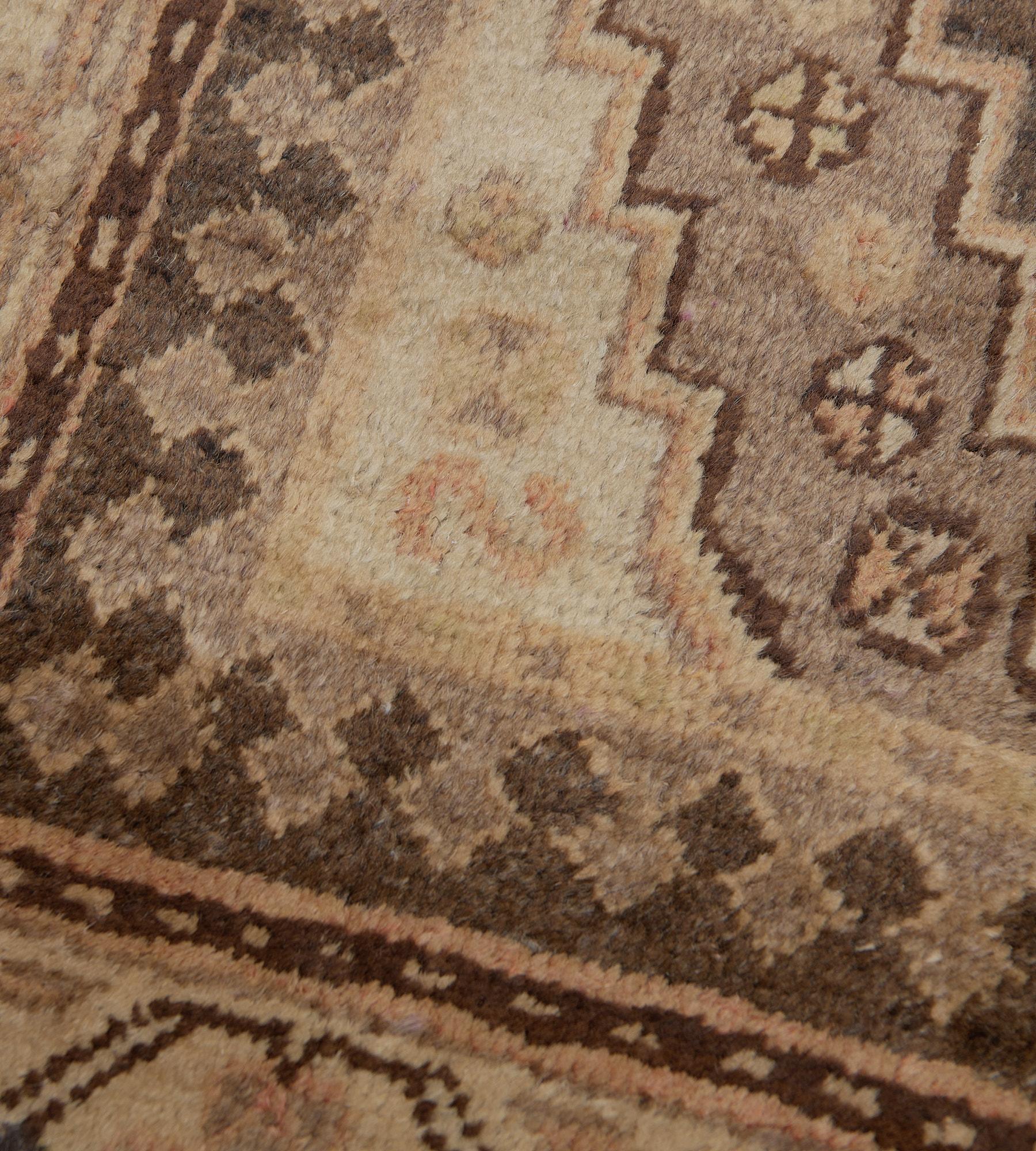 East Turkestani Traditional Hand-Woven Antique Stepped-Lozenge Wool Khotan Runner For Sale