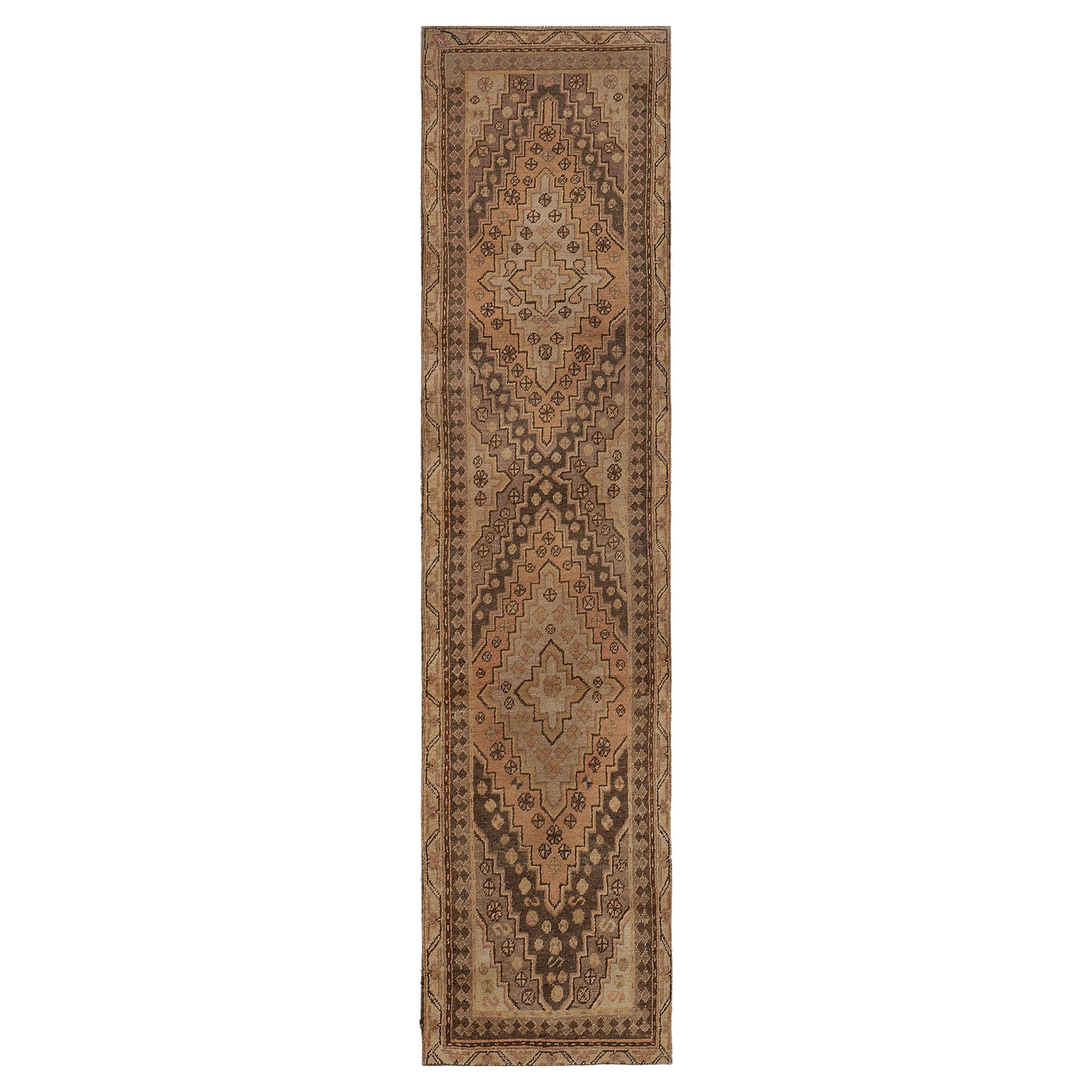 Traditional Hand-Woven Antique Stepped-Lozenge Wool Khotan Runner