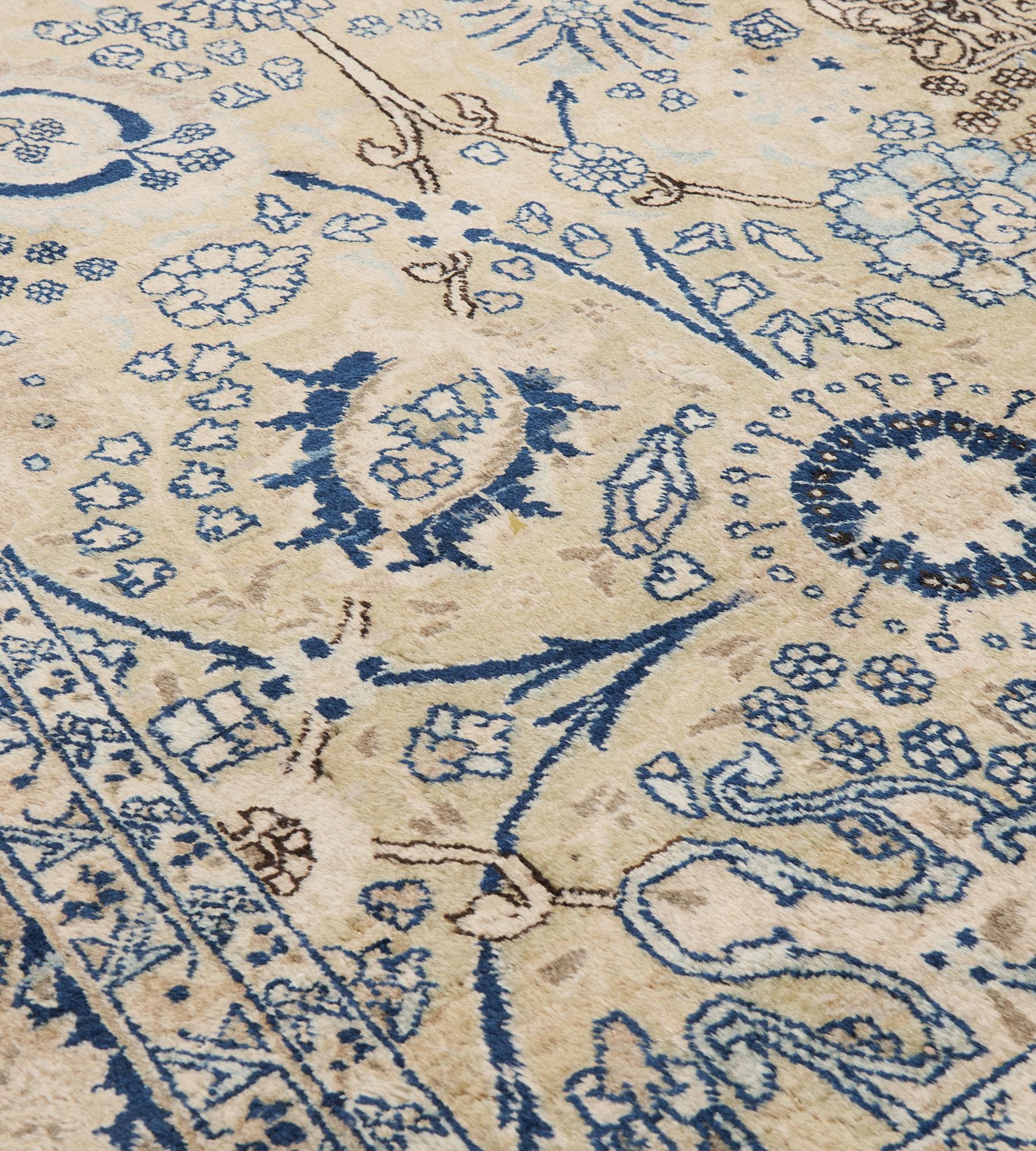 Hand-Knotted Traditional Hand-woven Blue & Ivory Floral Persian Tabriz Rug For Sale