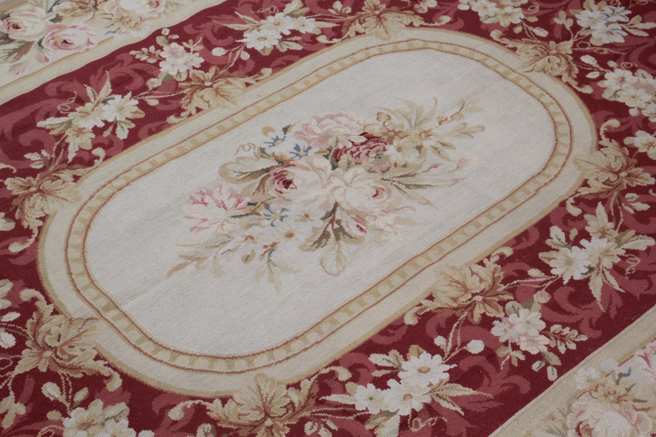 Late 20th Century Traditional Handwoven Floral Tapestry, French Design Aubusson Style Needlepoint