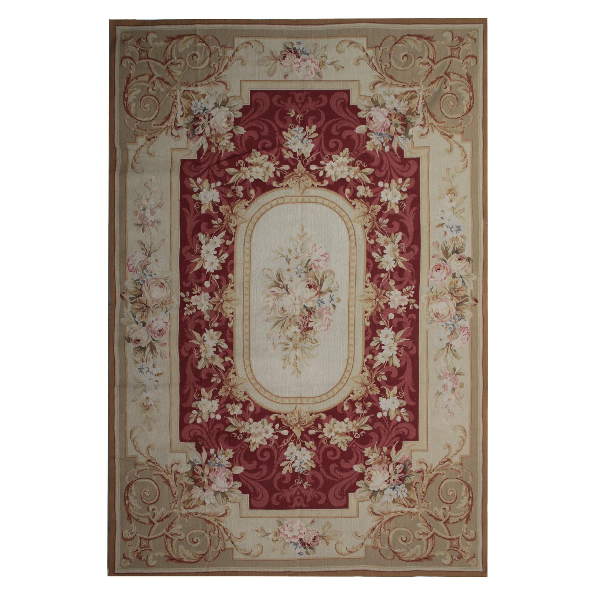 Traditional Handwoven Floral Tapestry, French Design Aubusson Style Needlepoint