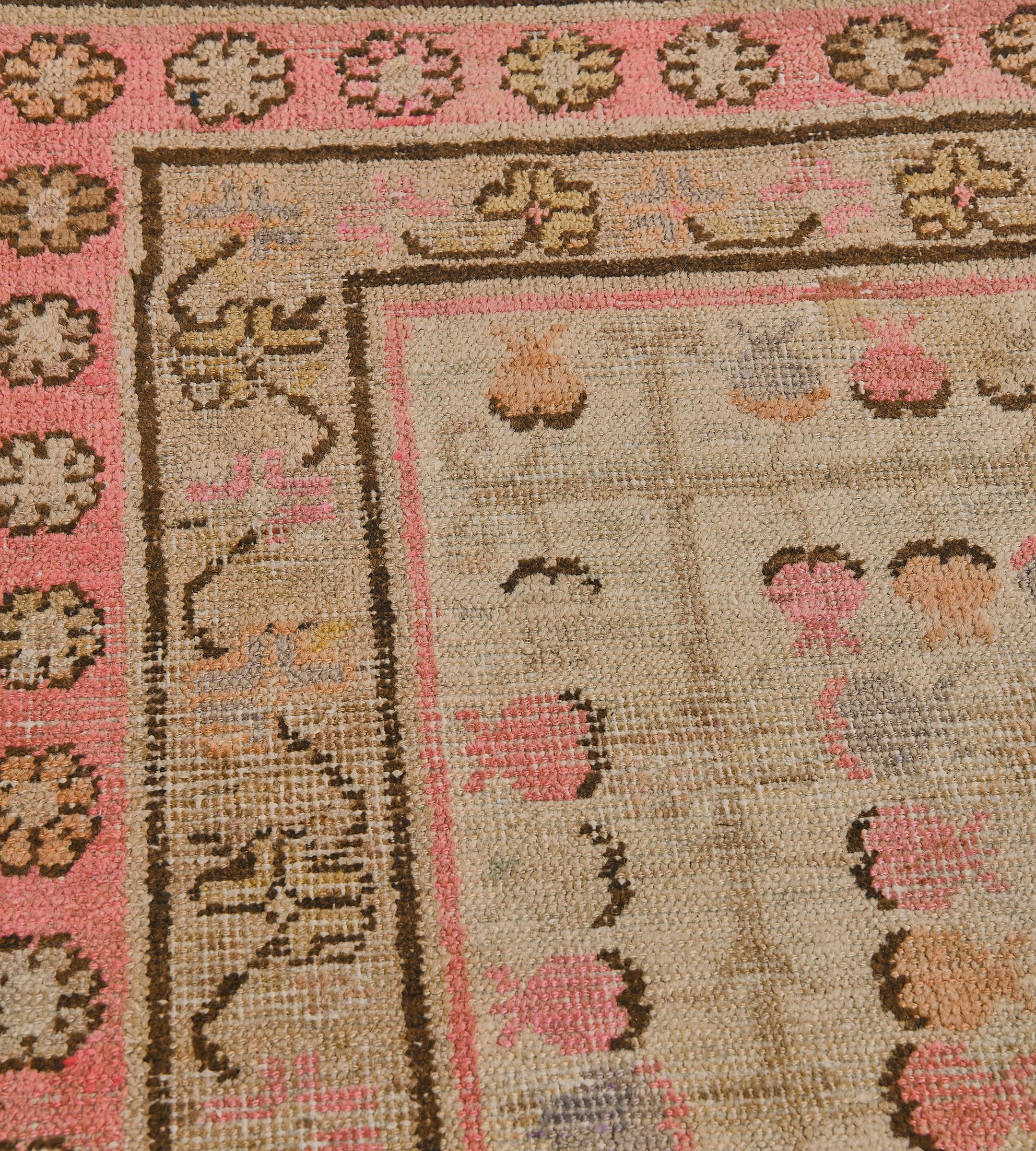 Traditional Hand-Woven Wool Antique Floral Samarkand Khotan Runner In Good Condition For Sale In West Hollywood, CA