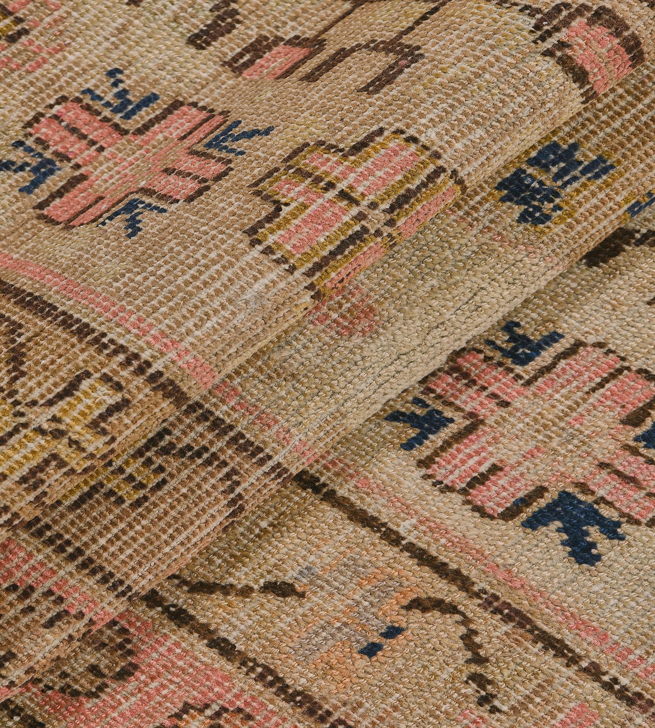 Traditional Hand-Woven Wool Antique Floral Samarkand Khotan Runner For Sale 3