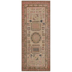 Tapis de couloir traditionnel Khotan en laine tissé à la main à motifs floraux anciens Samarkand