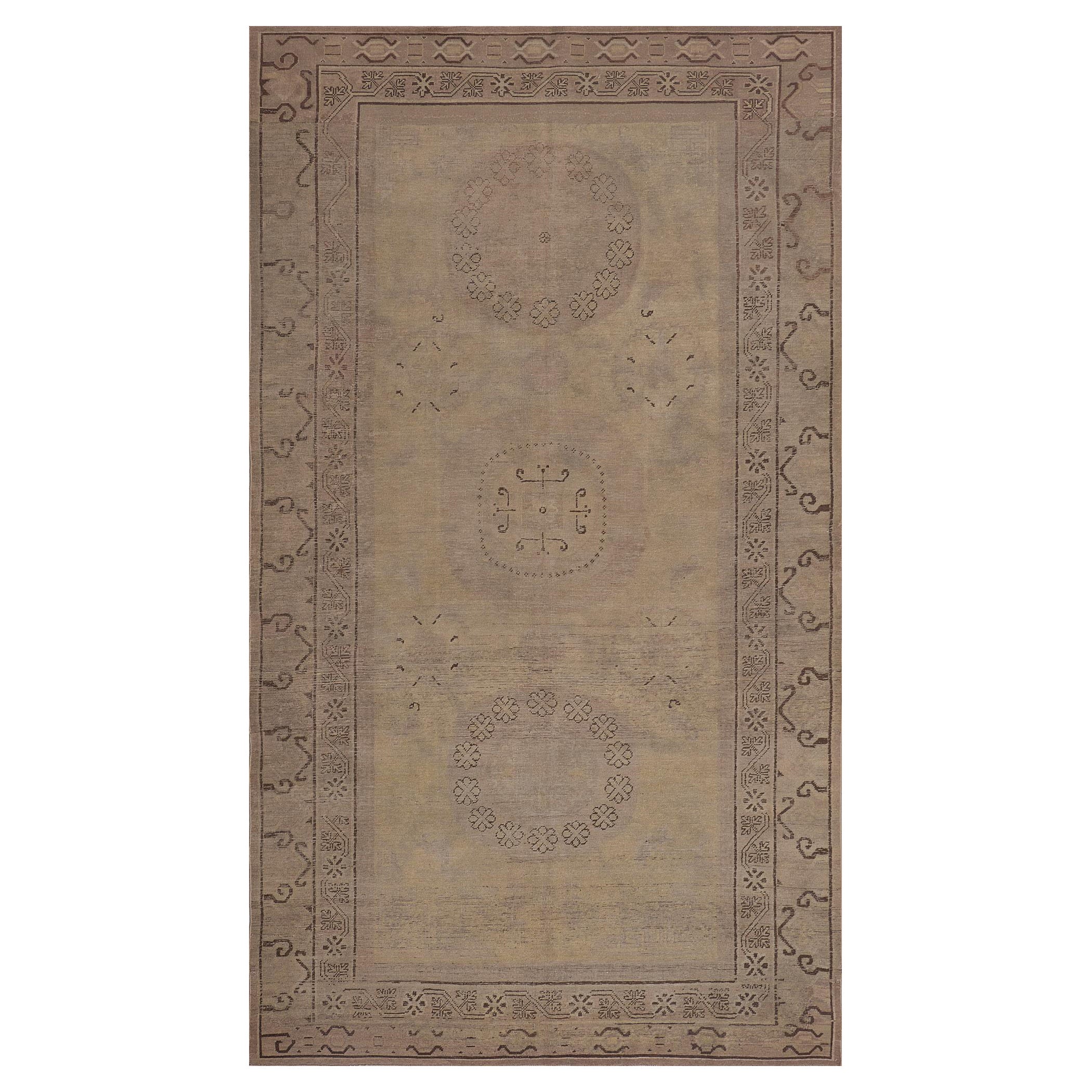 Tapis traditionnel en laine beige Samarkand Khotan tissé à la main