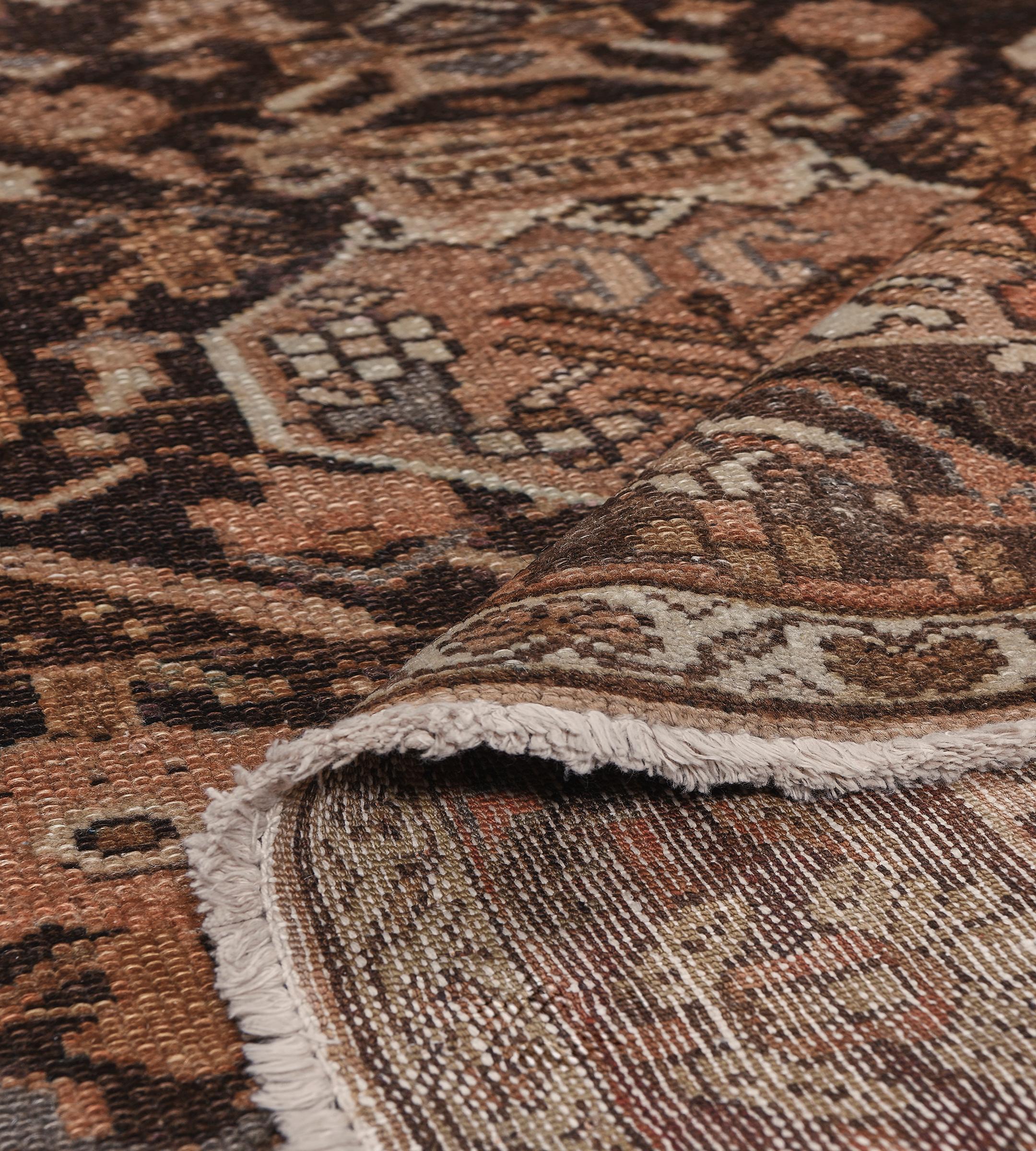 Traditioneller handgewebter Läufer aus Wolle Brown Floral Persian Bakhtiari im Angebot 3