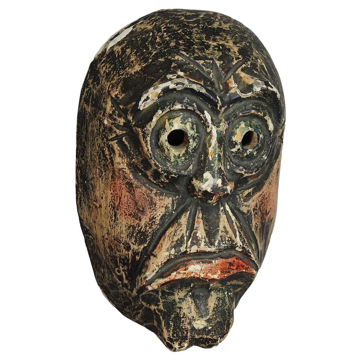 Traditional Handcarved and Painted Tyrolian Carnival Mask For Sale