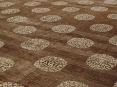 Traditional Hand Knotted Rug with 19th Century Tibetan Motif in Brown Color