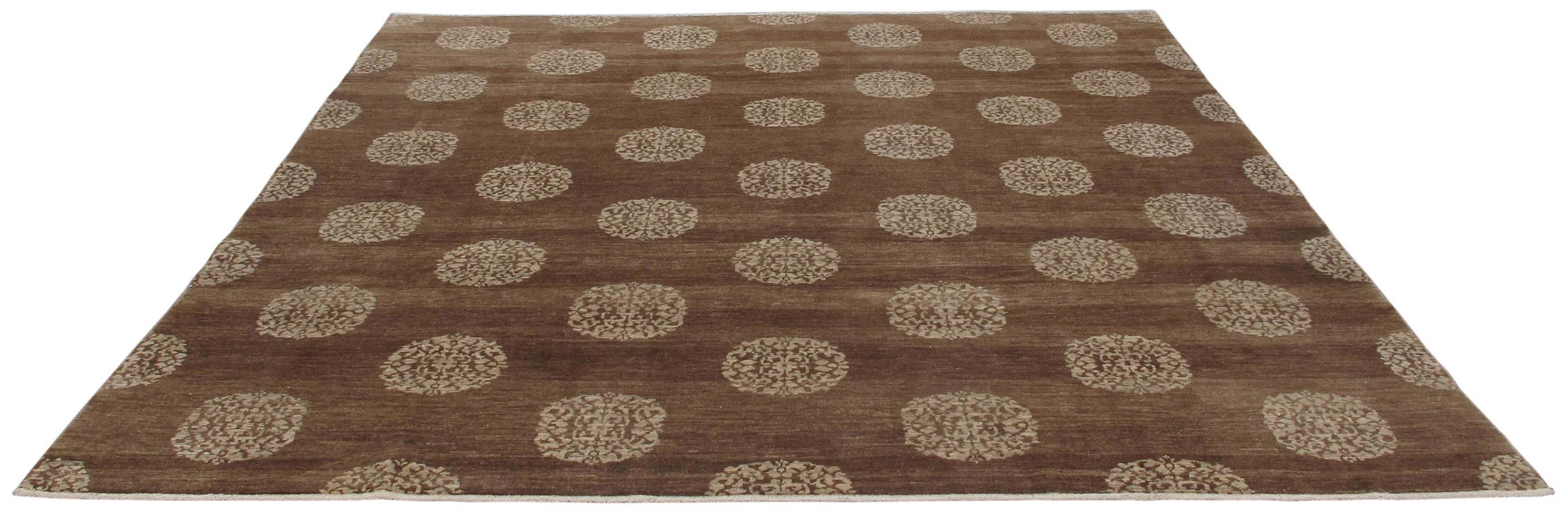 Persian Traditional Hand Knotted Rug with 19th Century Tibetan Motif in Brown Color For Sale