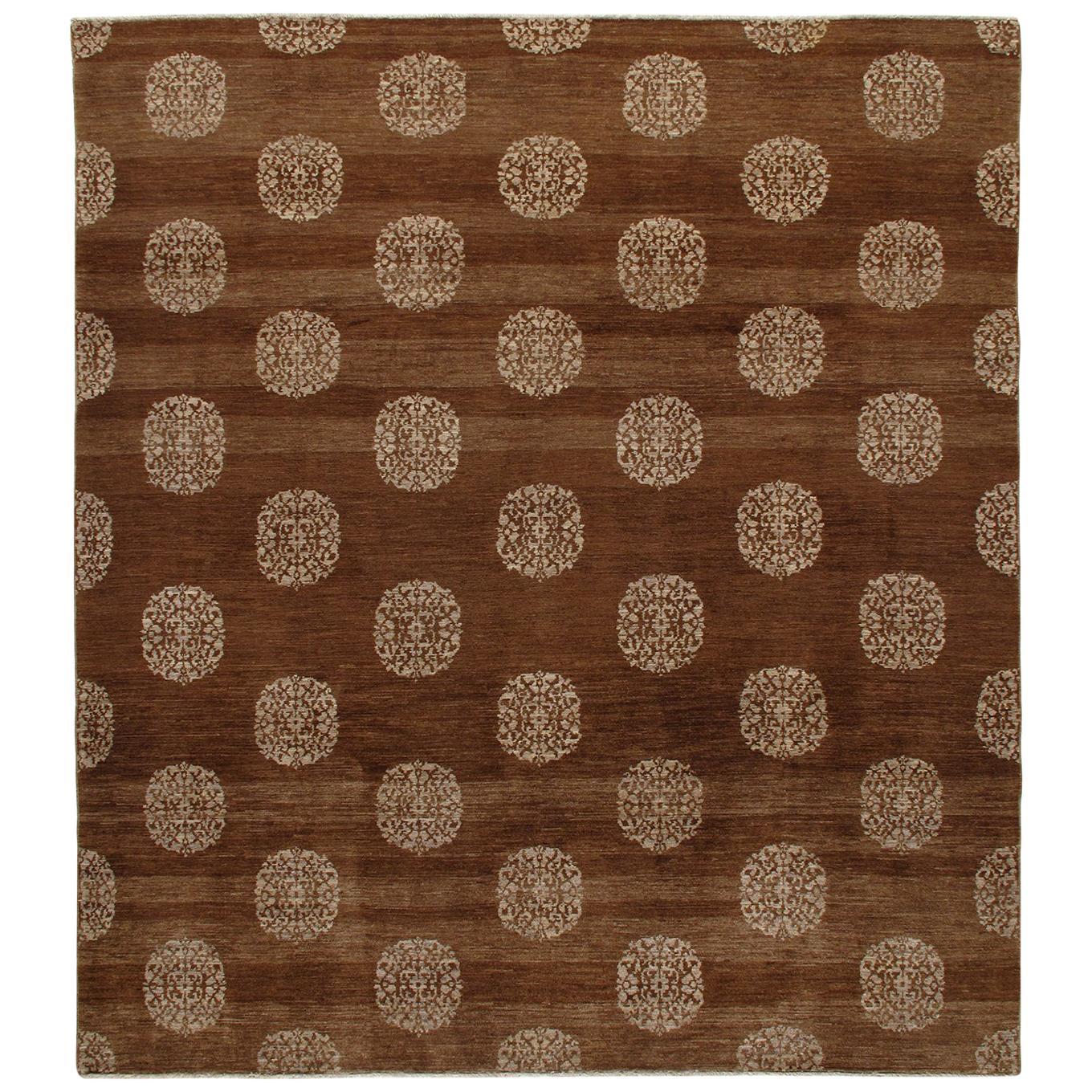 Traditional Hand Knotted Rug with 19th Century Tibetan Motif in Brown Color For Sale