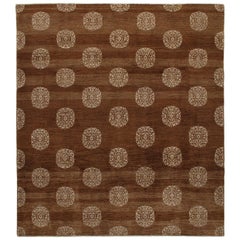 Traditional Hand Knotted Rug with 19th Century Tibetan Motif in Brown Color