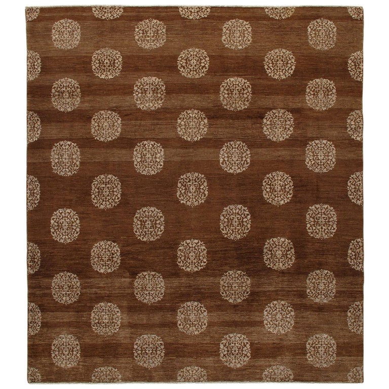 Traditional Hand Knotted Rug with 19th Century Tibetan Motif in Brown ...