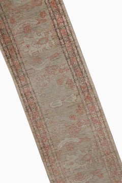 Traditional Handmade Beige Wool Runner Rug Long Oriental Floral Carpet