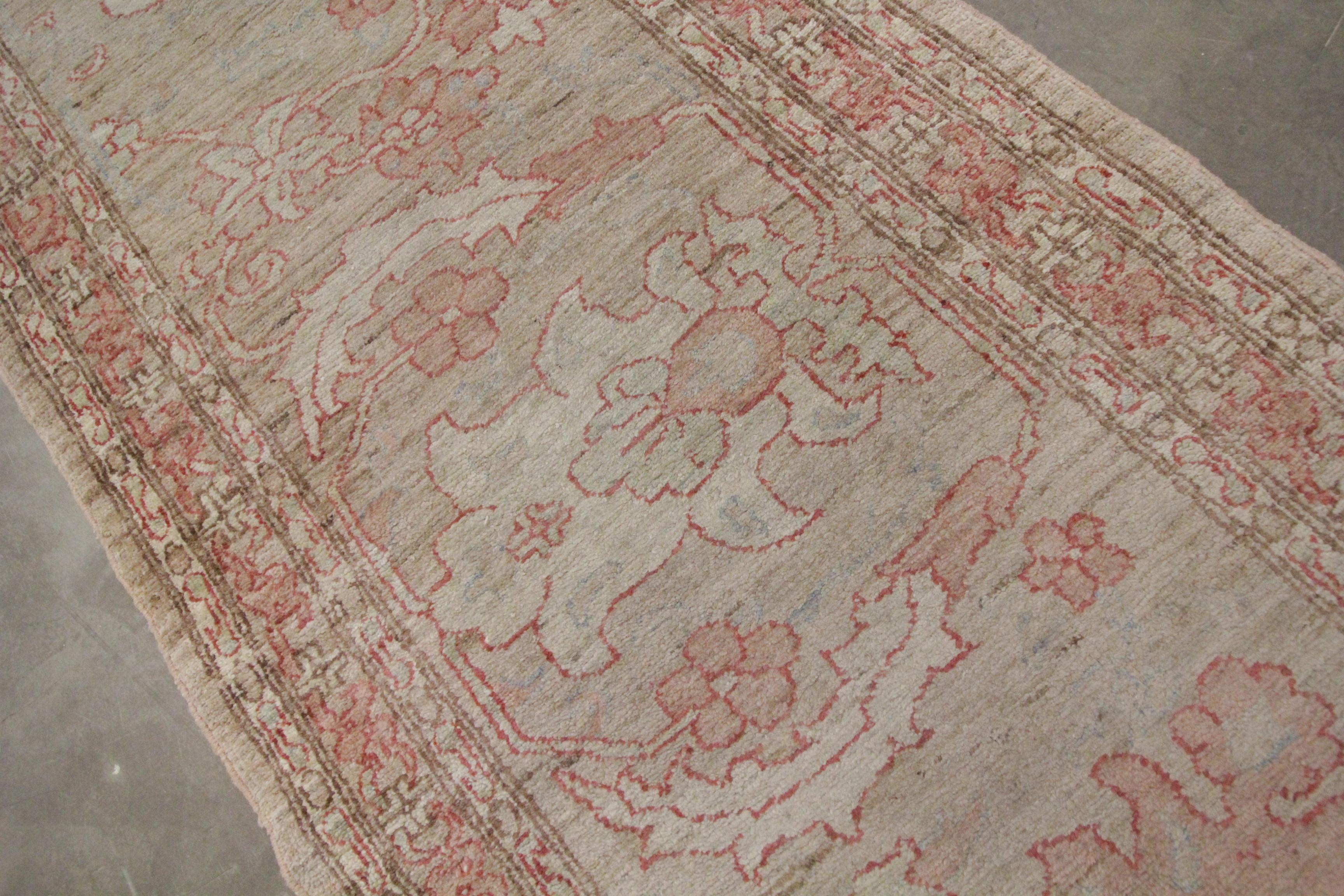 Tribal Traditional Handmade Beige Wool Runner Rug Long Oriental Floral Carpet For Sale