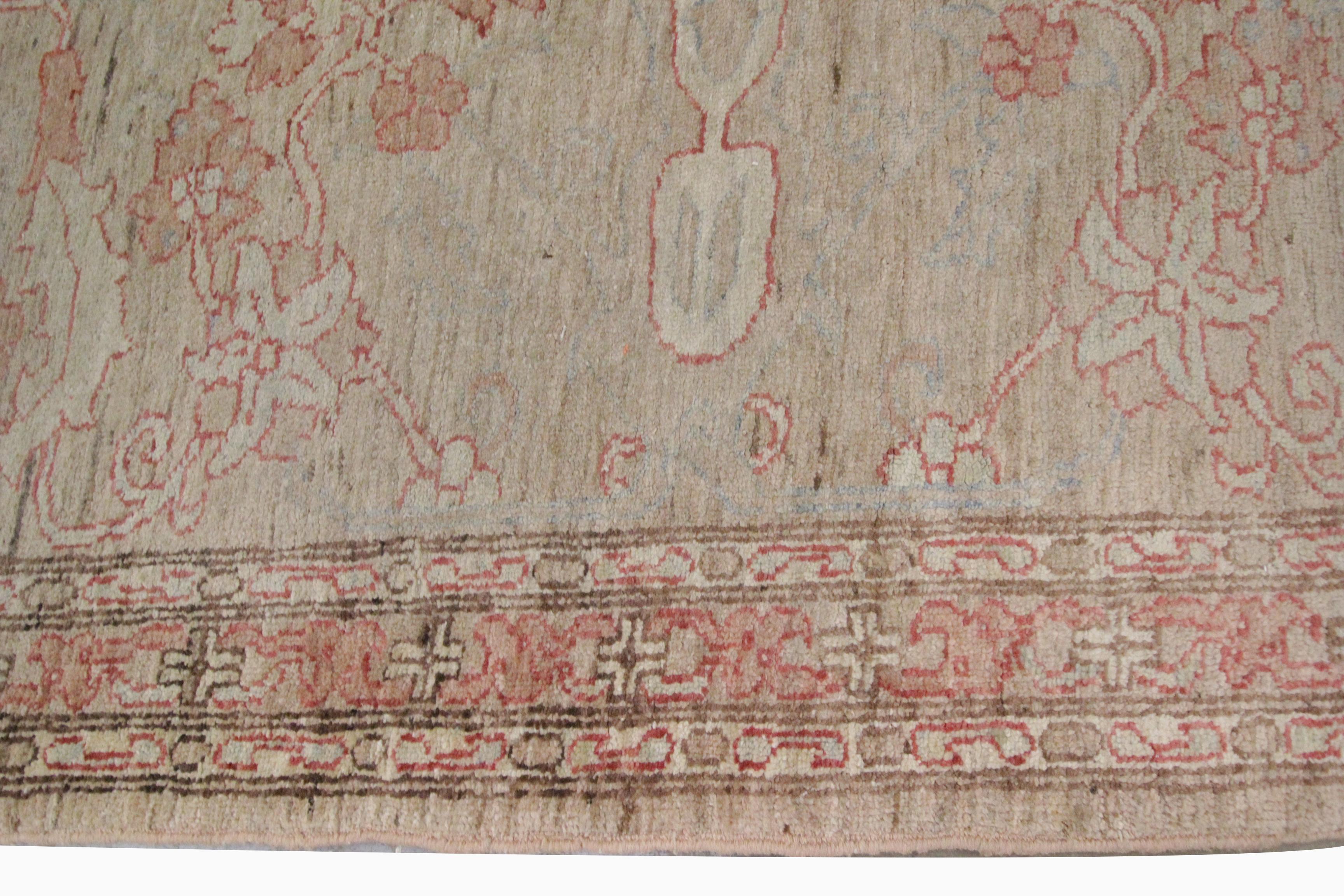 Azerbaijani Traditional Handmade Beige Wool Runner Rug Long Oriental Floral Carpet For Sale