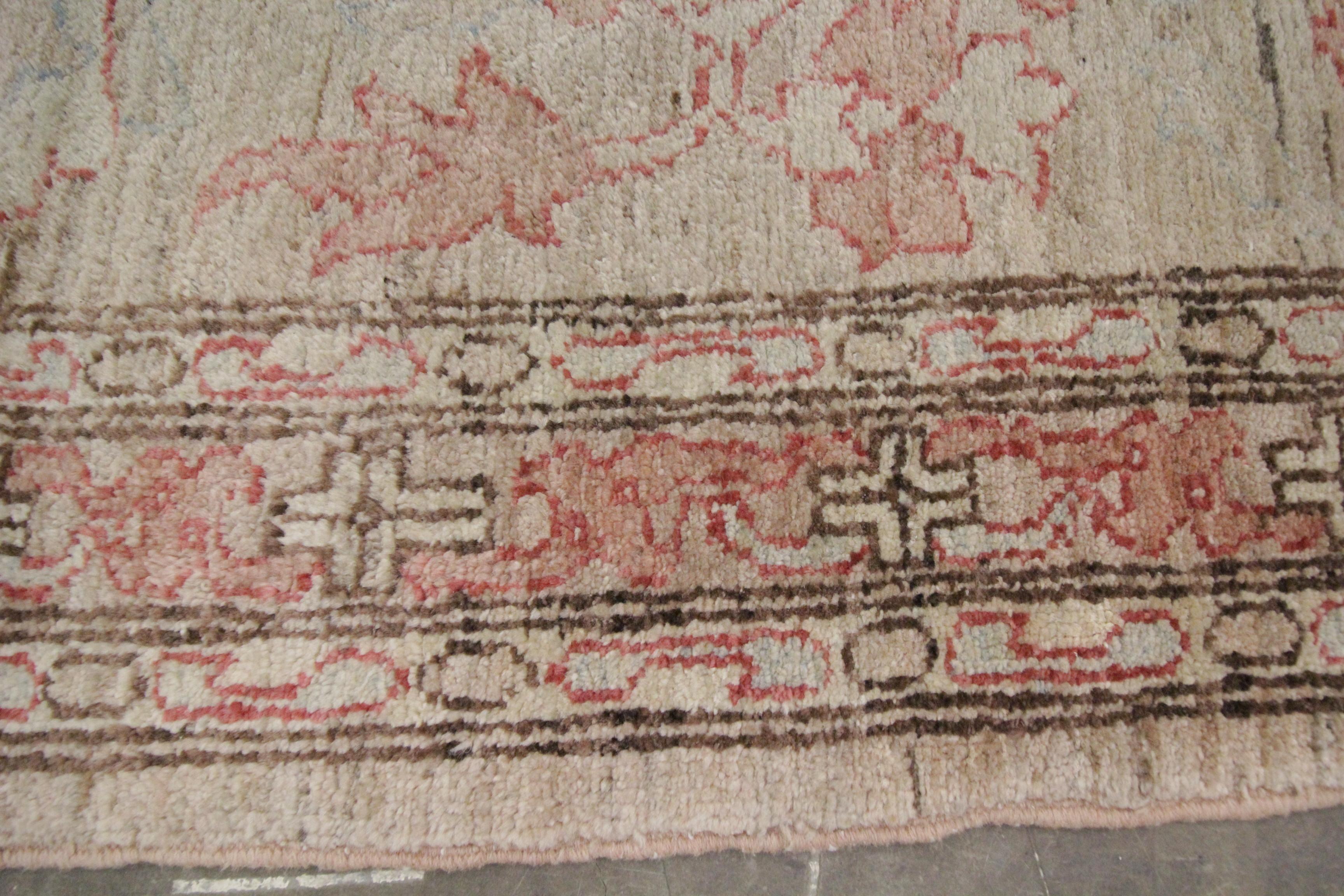 Traditional Handmade Beige Wool Runner Rug Long Oriental Floral Carpet For Sale 1