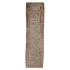 Vintage Traditional Handmade Beige Wool Runner Rug Long Oriental Floral Carpet